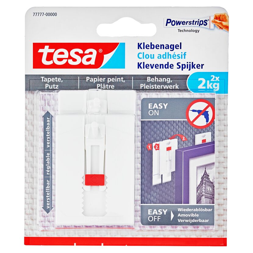 Tesa Klebenagel verstellbar für Tapete und Putz, 2 Stück, 2 kg