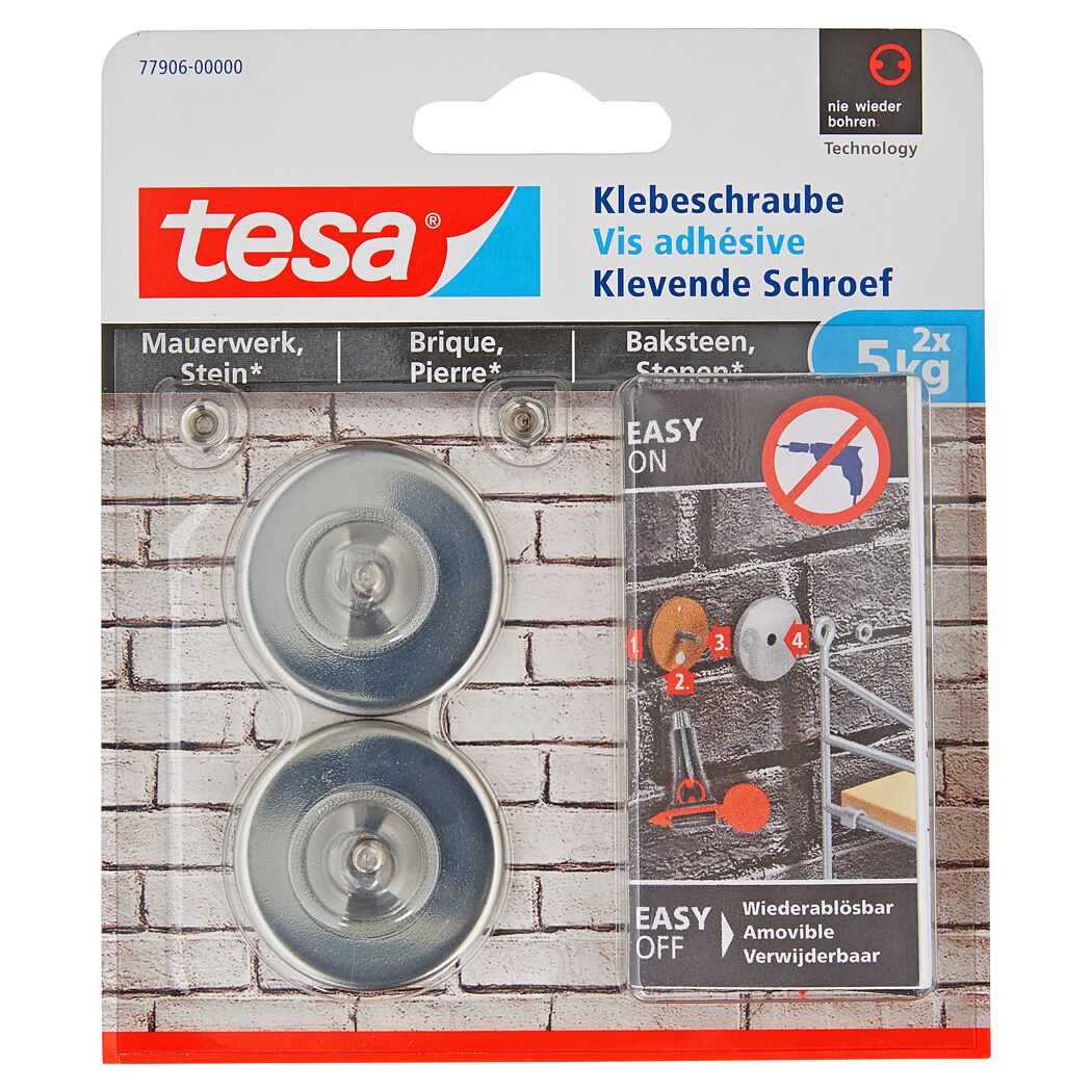 Tesa Klebeschrauben, 2 Stück, 5 kg, auf Verpackung