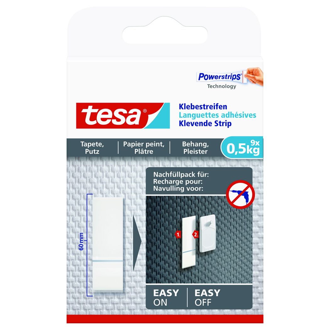 Klebestreifen Powerstrips Tapete/Putz weiß 0,5 kg 9 Stück