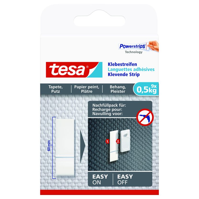 Klebestreifen Powerstrips Tapete/Putz weiß 0,5 kg 9 Stück