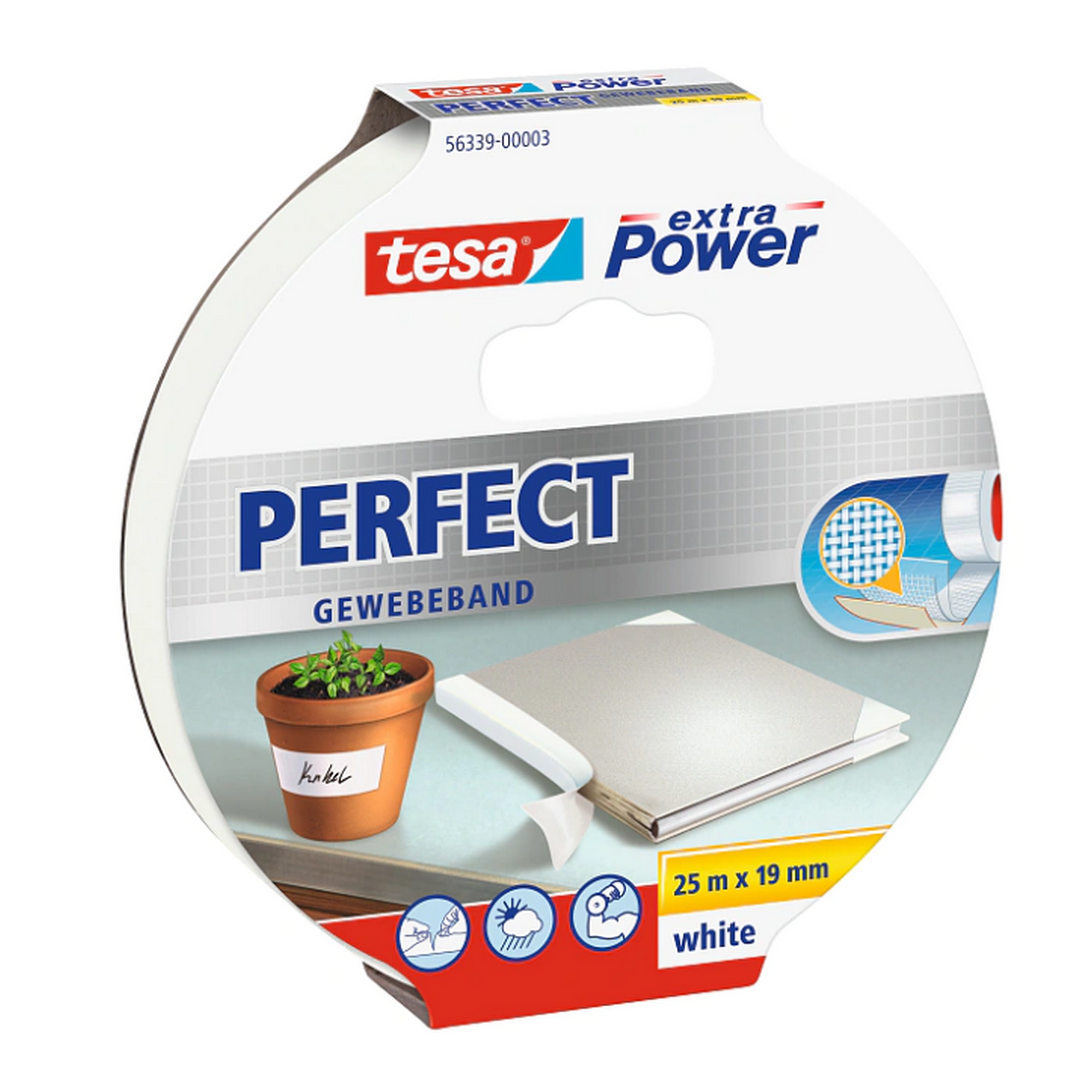 Gewebeband 'extra Power Perfect' weiß 19 mm x 25 m