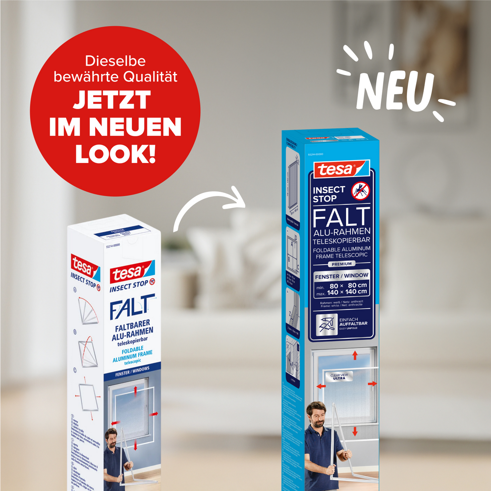 Fensterfliegengitter 'Falt' weiß stufenlos von 80 x 80 bis 140 x 140 cm