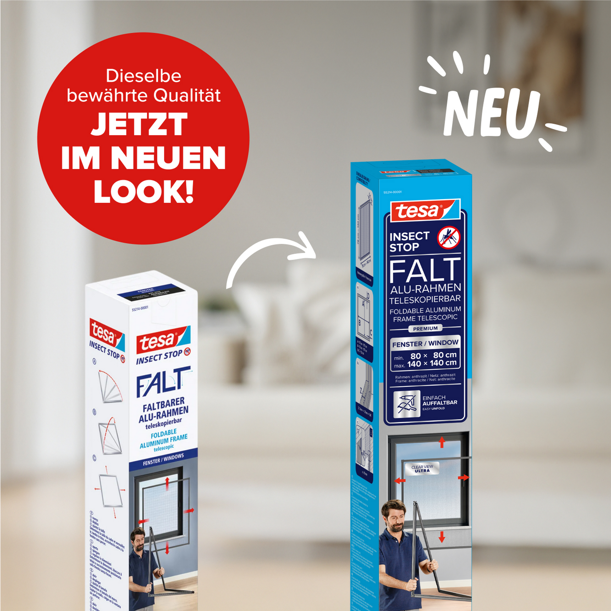 Fensterfliegengitter 'Falt' anthrazit stufenlos von 80 x 80 bis 140 x 140 cm