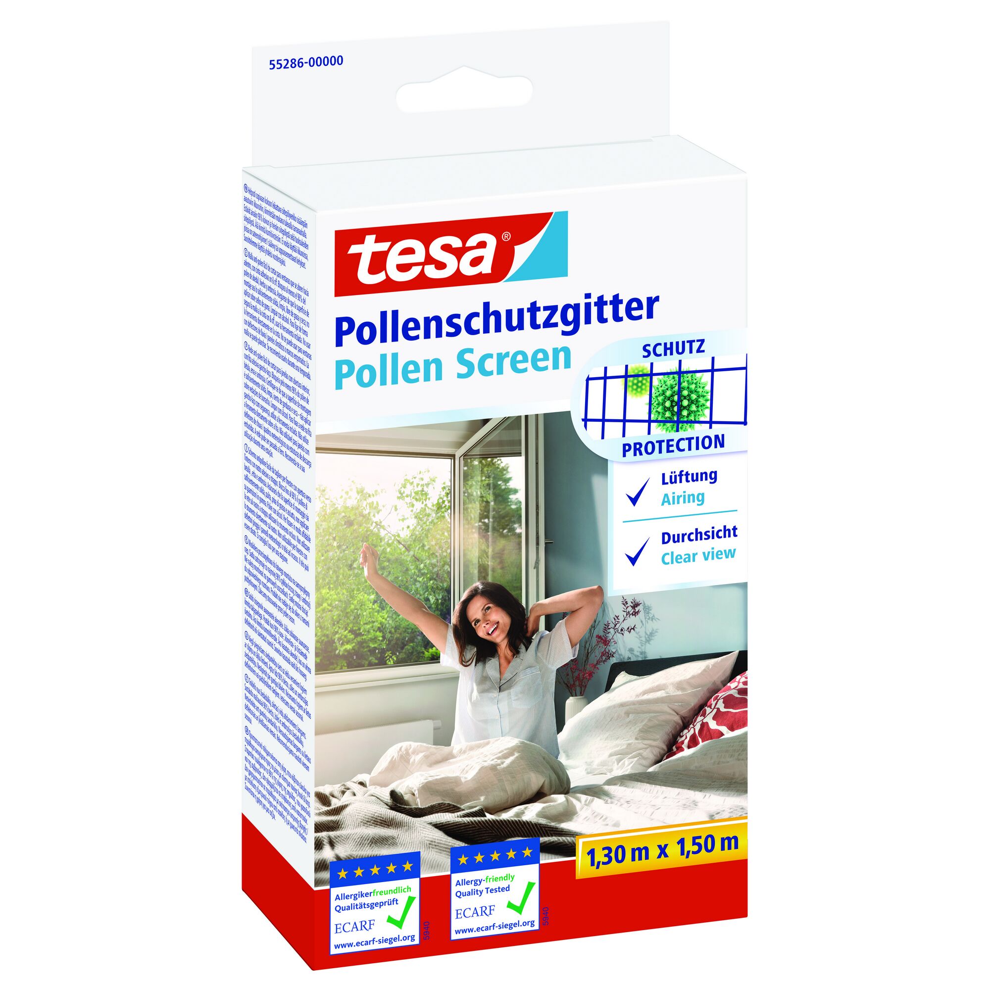 Tesa Pollenschutzgitter an einem Fenster