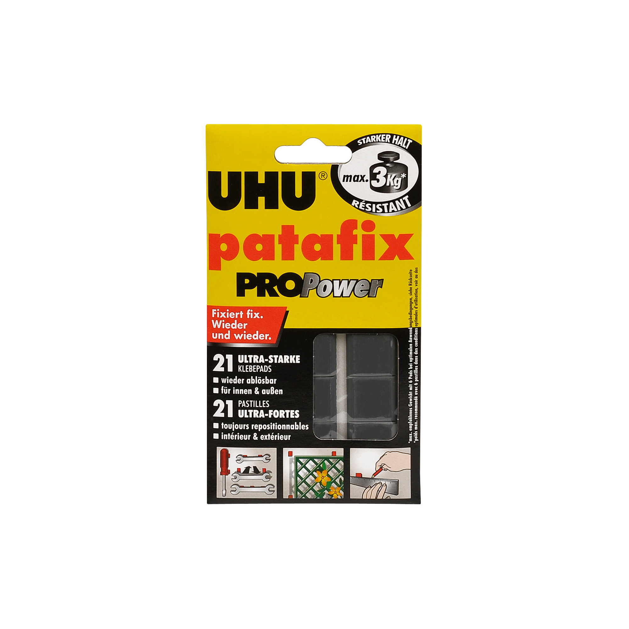 UHU patafix PROPower - ultra-starke, wieder ablösbare Klebepads, 21 Stück, Klebepads und Klebekissen, Klebstoffe