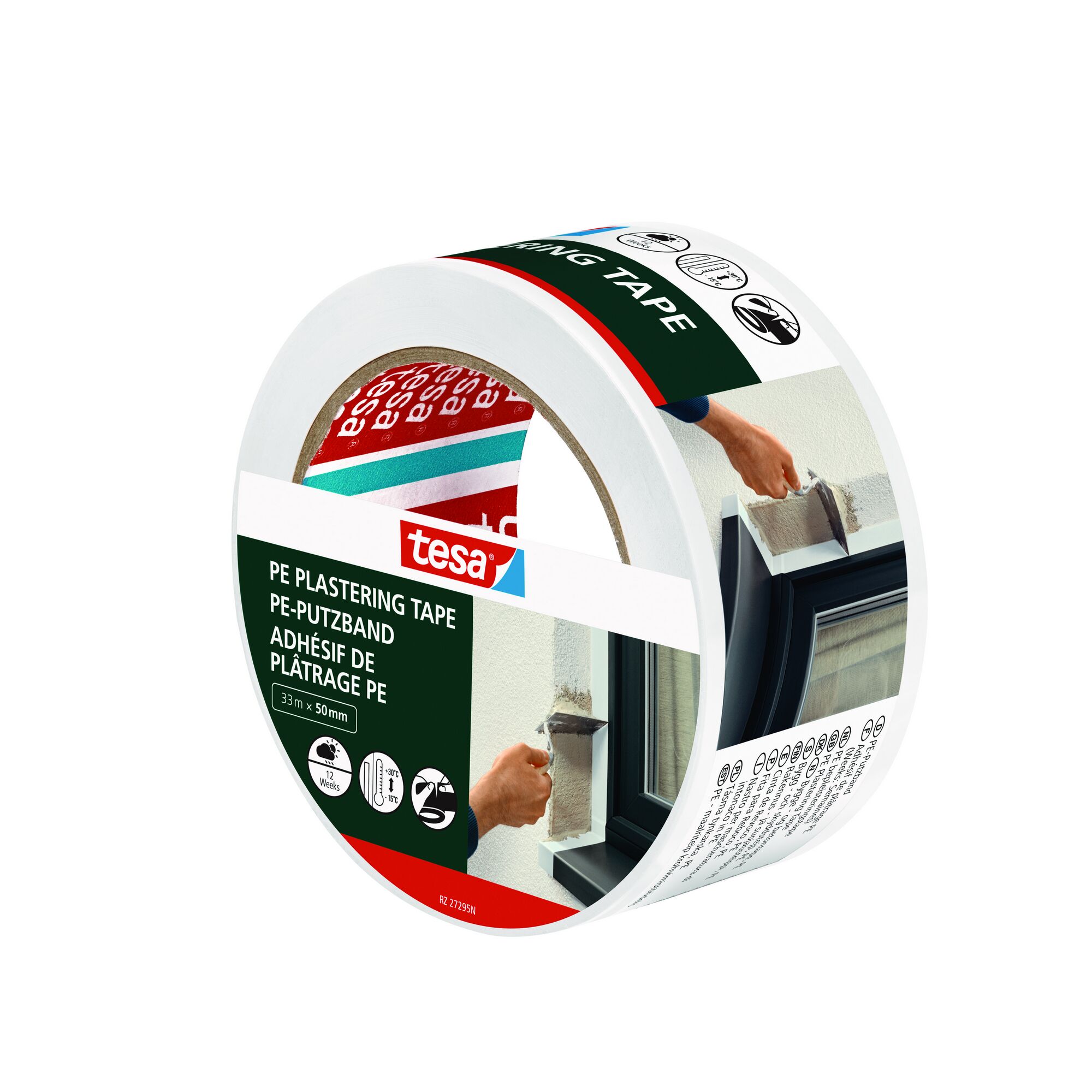 Tesa Putzband beim Abkleben eines Fensters mit Spachtel