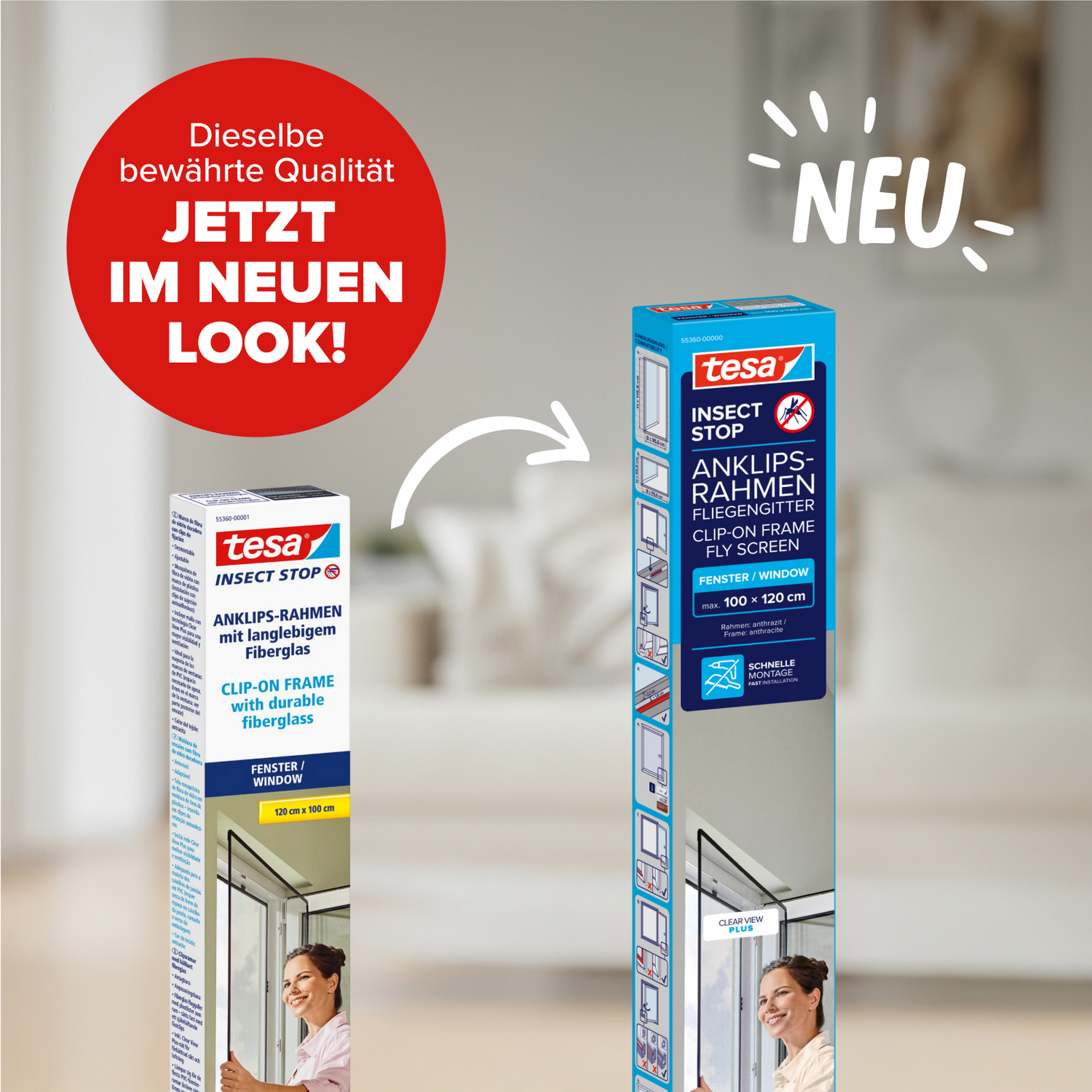 Fliegengitter Anklipsrahmen Kunststoff anthrazit 100 x 120 cm