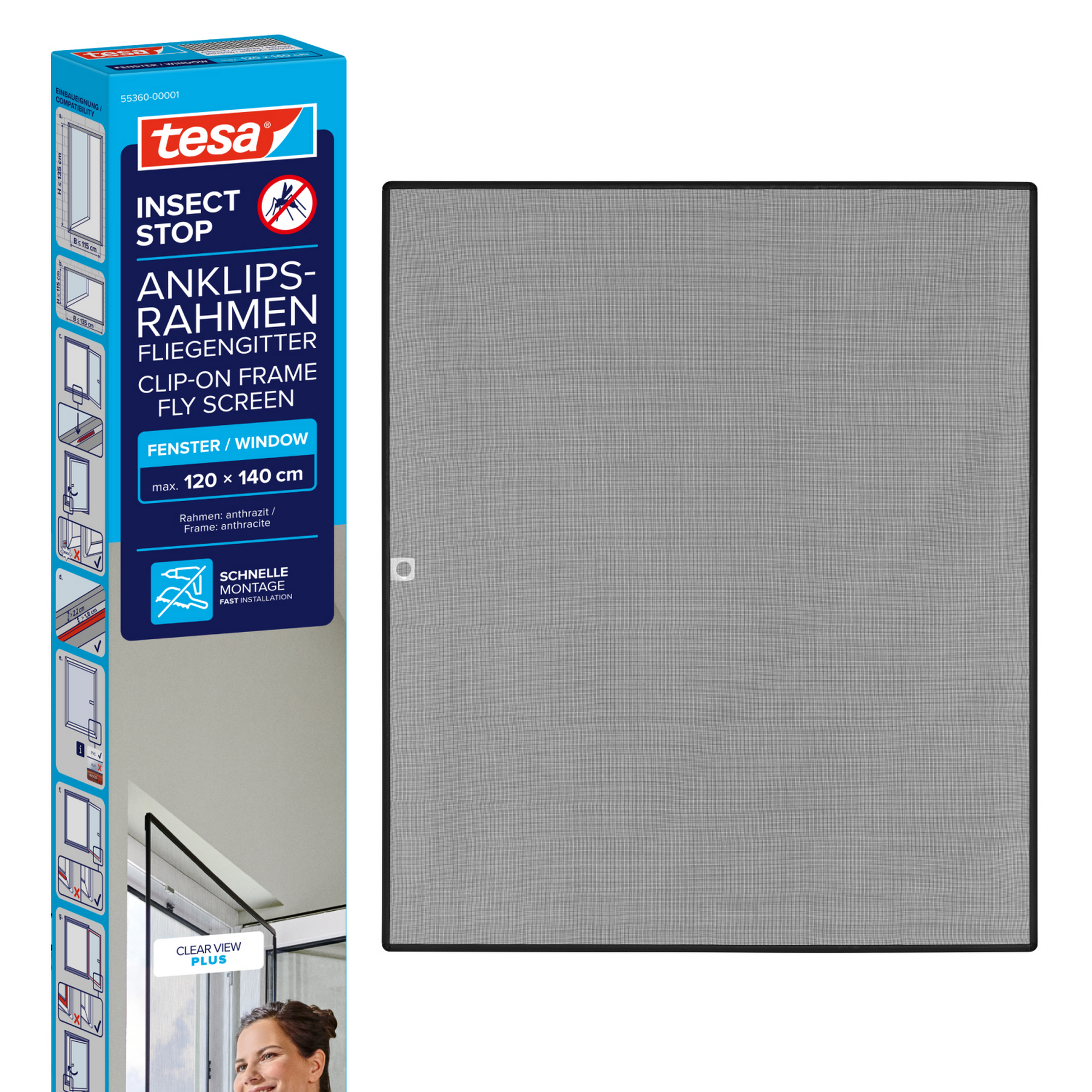 Fliegengitter Anklipsrahmen Kunststoff anthrazit 120 x 140 cm