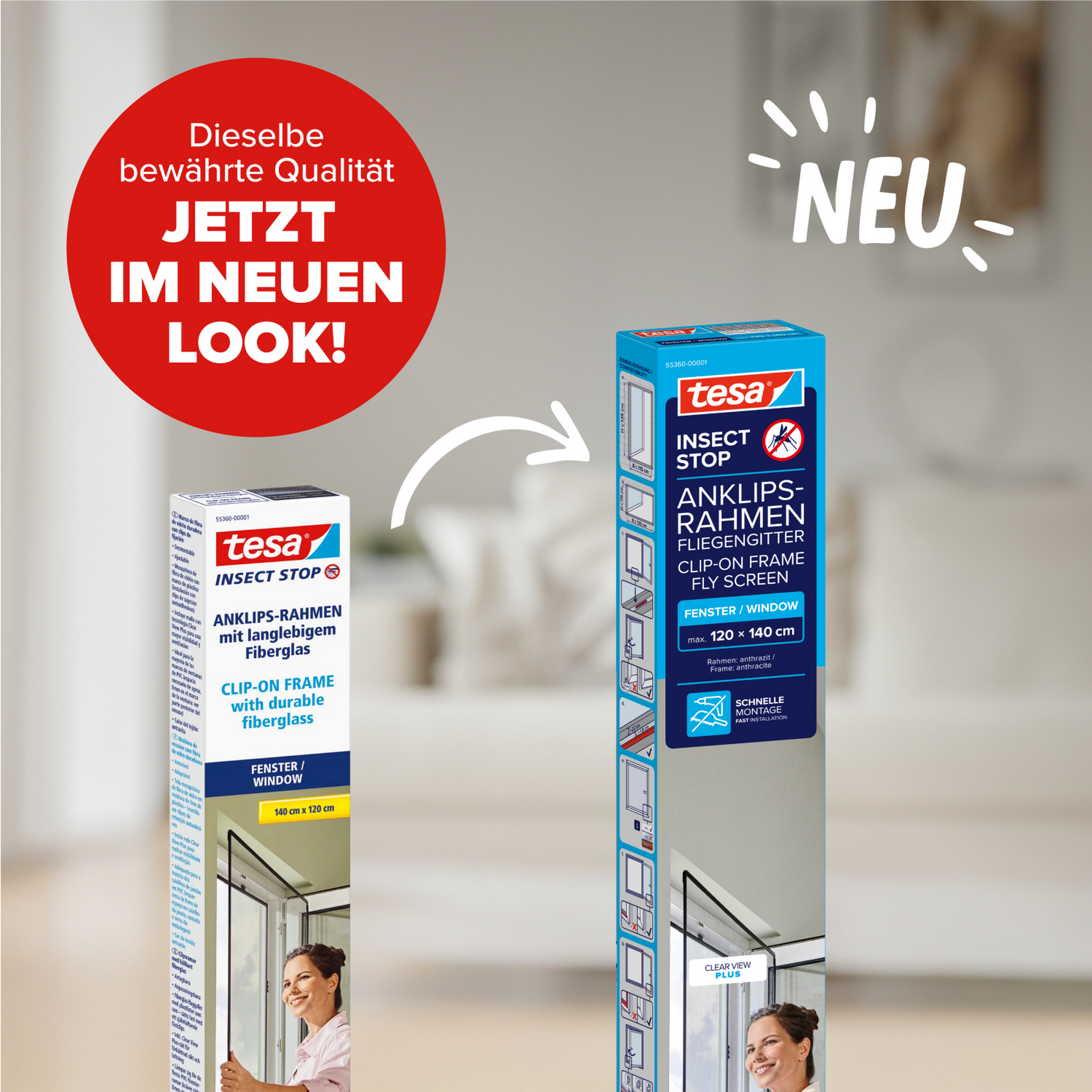 Fliegengitter Anklipsrahmen Kunststoff anthrazit 120 x 140 cm