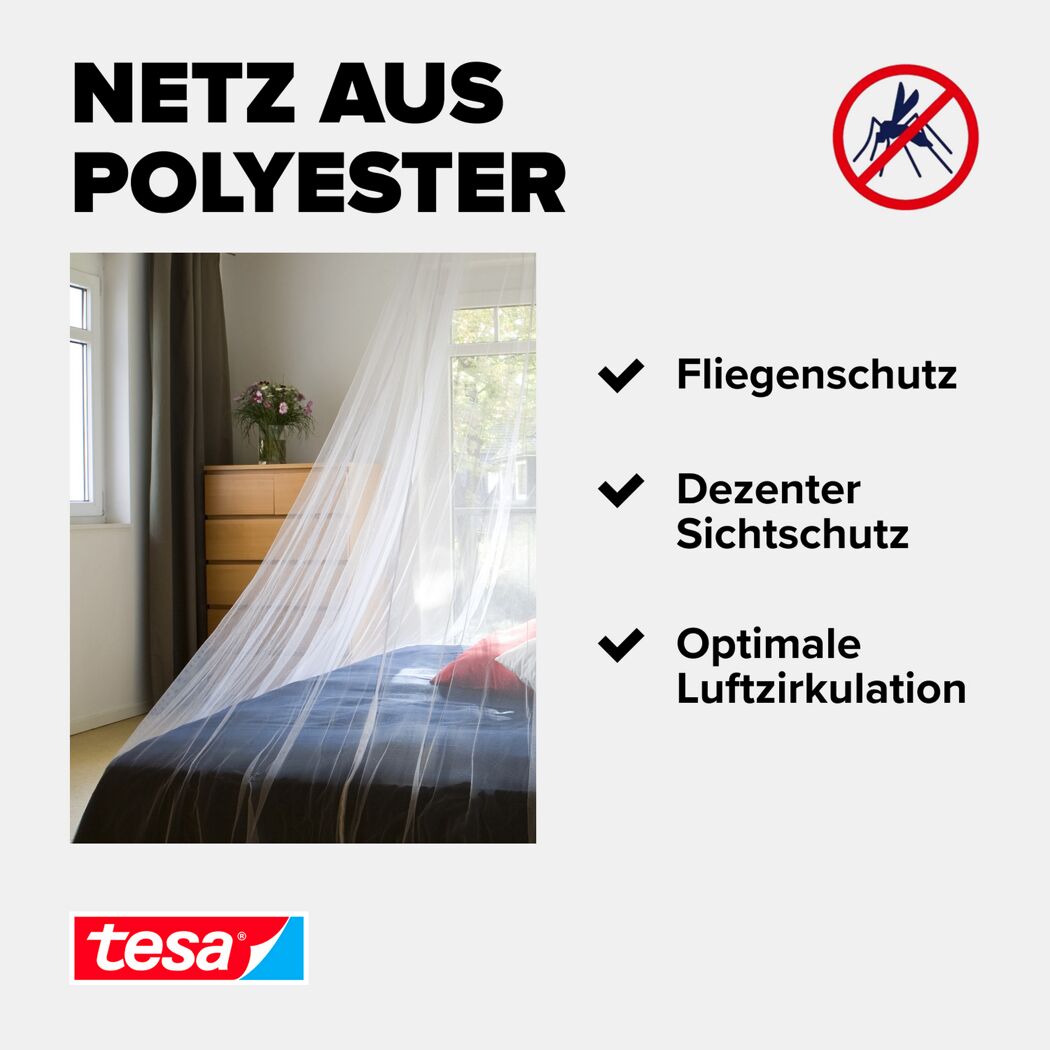 Moskitonetz mit Deckenhaken 'Comfort' weiß 12,5 m x 250 cm