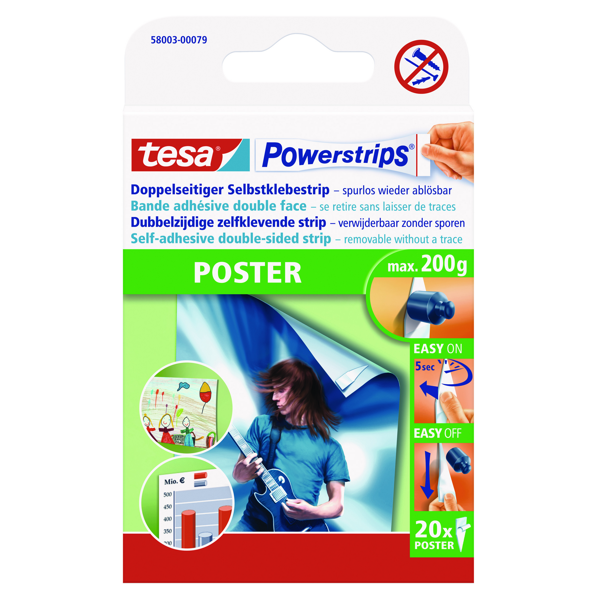 Klebestreifen 'Powerstrips' für Poster 1,5 x 4,5 cm 20 Stück + product picture