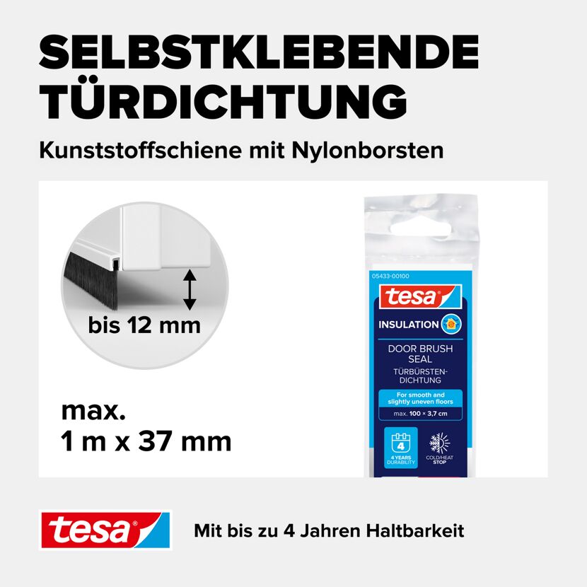 Türdichtschiene 'Insulation' für unebene Böden weiß 100 x 3,7 cm