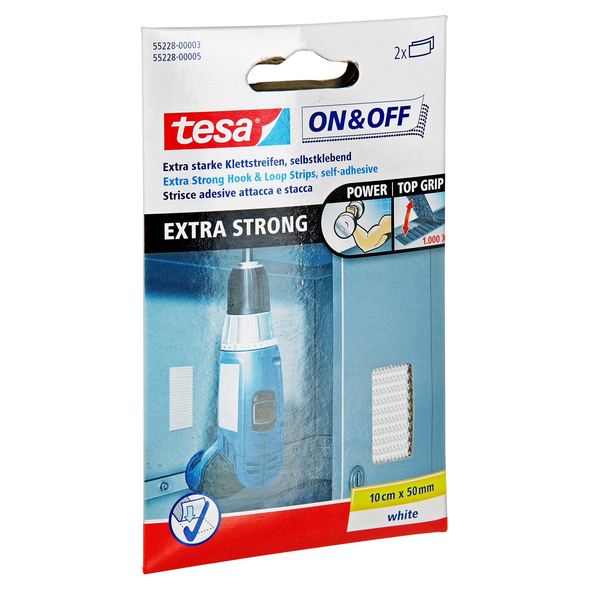 Tesa Extra Strong Klettstreifen, weiß, 10 cm x 50 mm