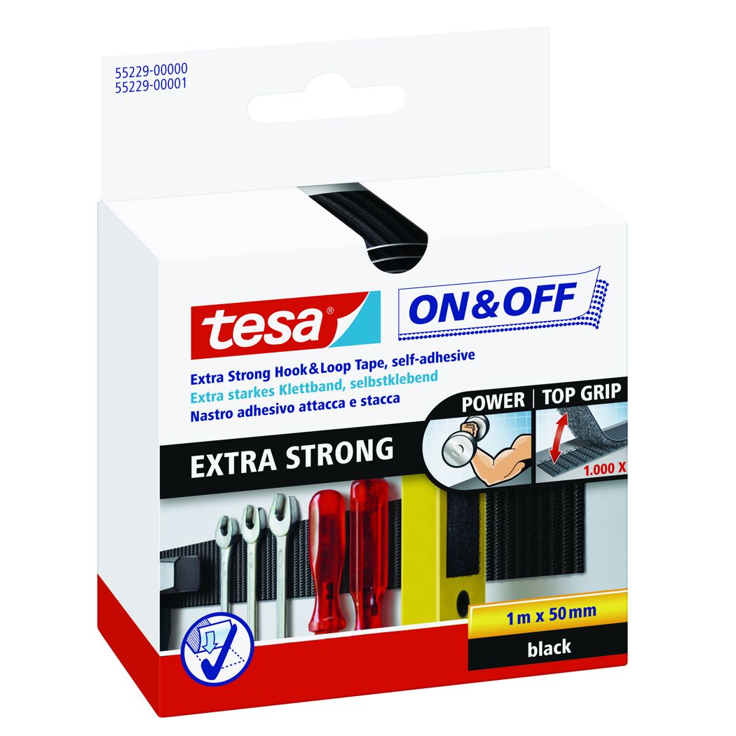 tesa Extra Strong Klettband, selbstklebend, schwarz