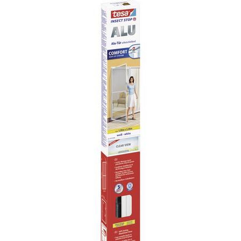 Weiße Tesa Alu Türfliegengitter Verpackung