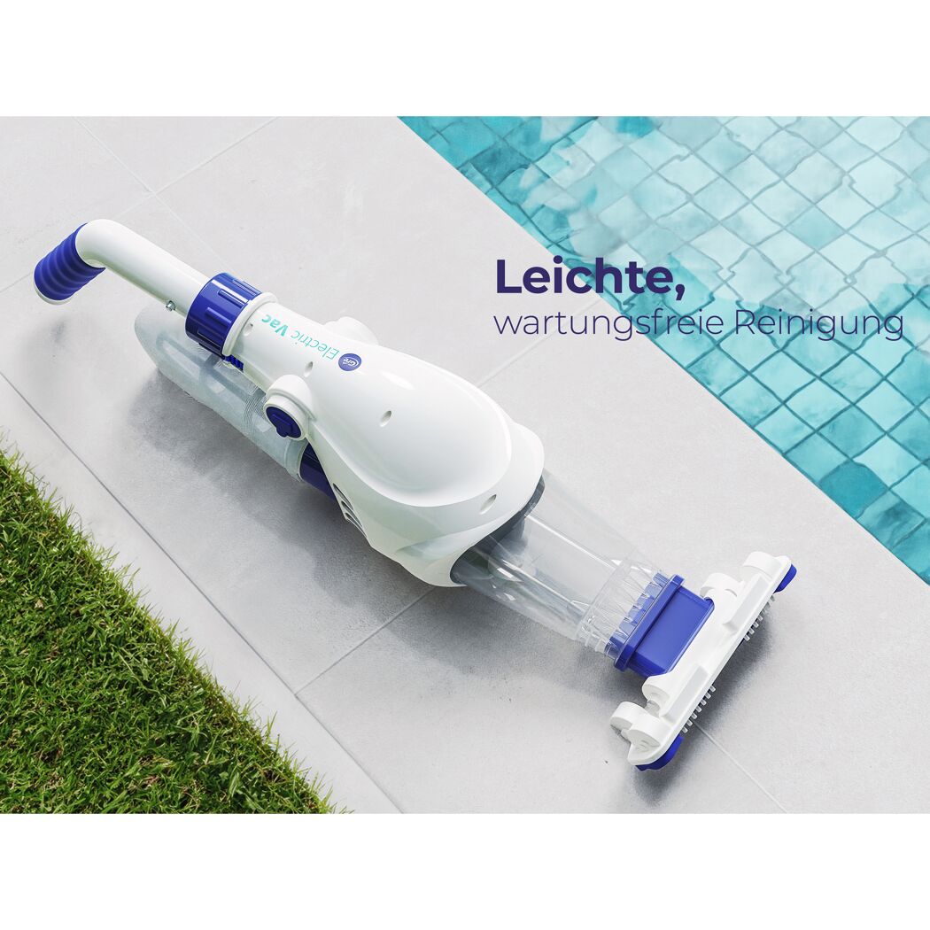 Elektrischer Poolsauger neben einem Pool