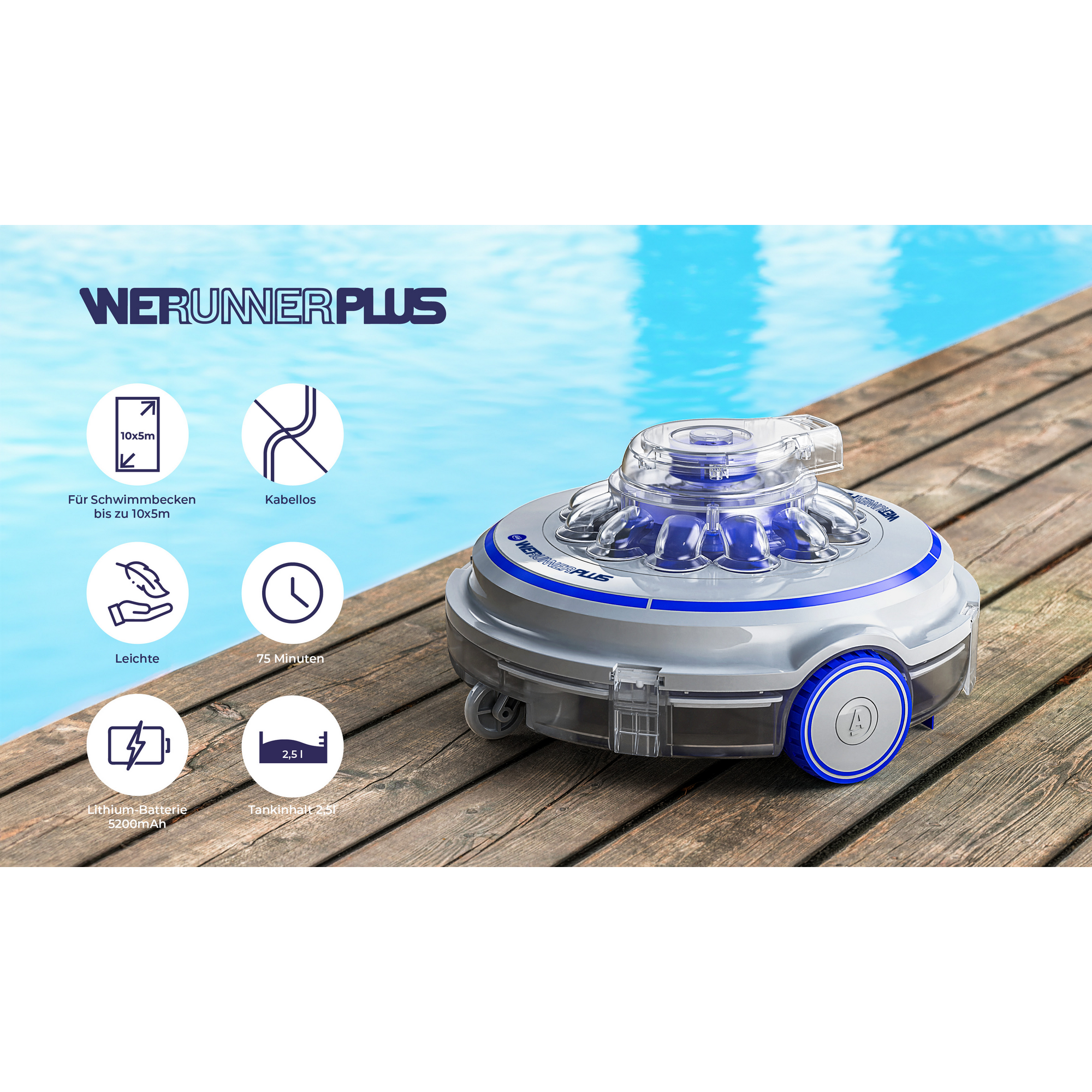 Akku-Poolroboter 'Wet Runner Plus' grau/blau + product picture