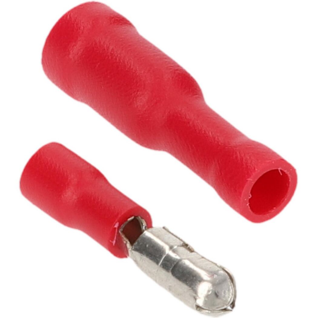Zwei rote Kabelverbinder, einer davon aufgeschnitten.