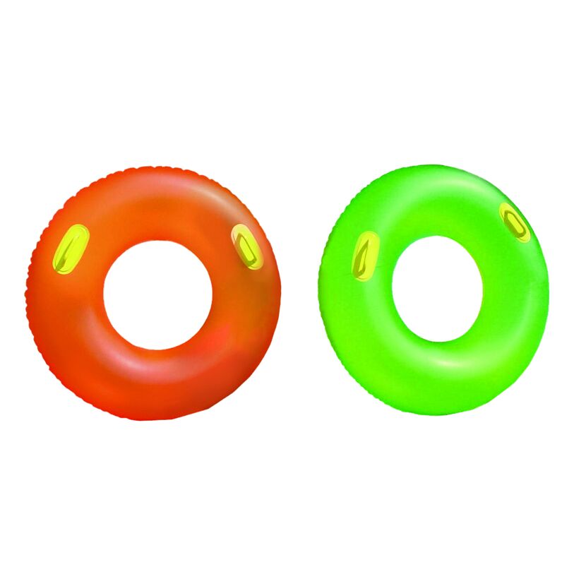 Zwei Schwimmringe in rot und grün