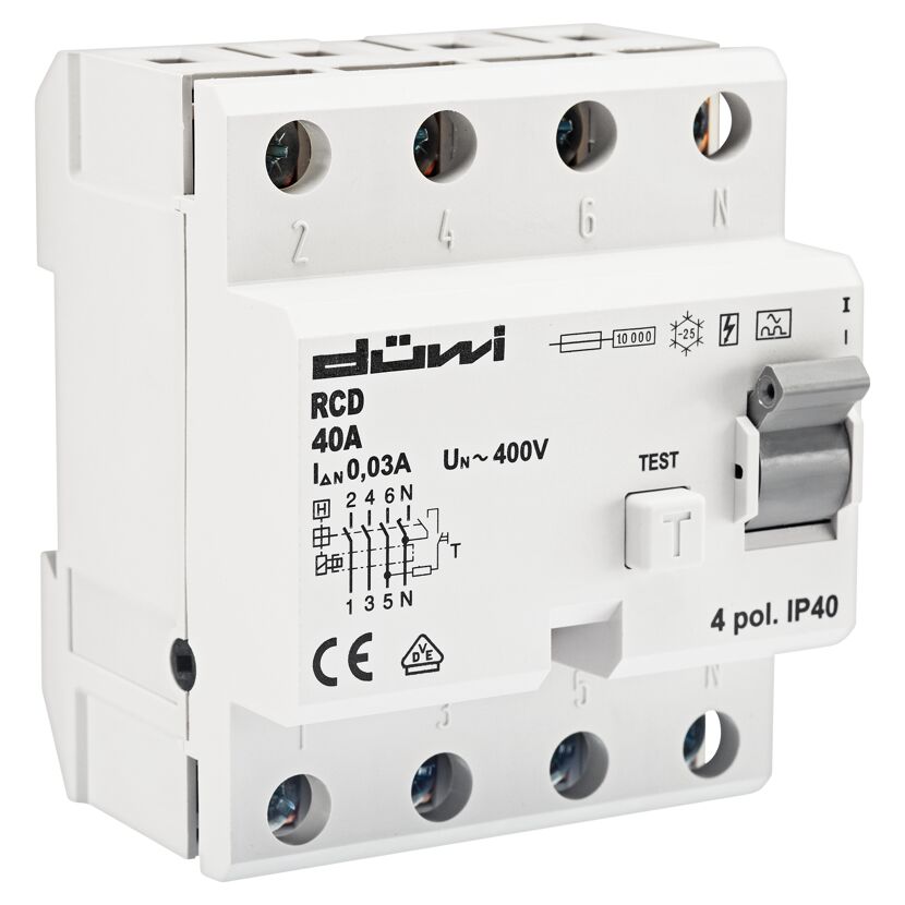 DÜWI FI-Schutzschalter, 4-polig, 40A, 0,03A
