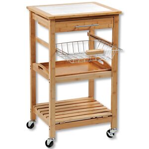 Küchenwagen weiß/bambus 48 x 38 x 81 cm