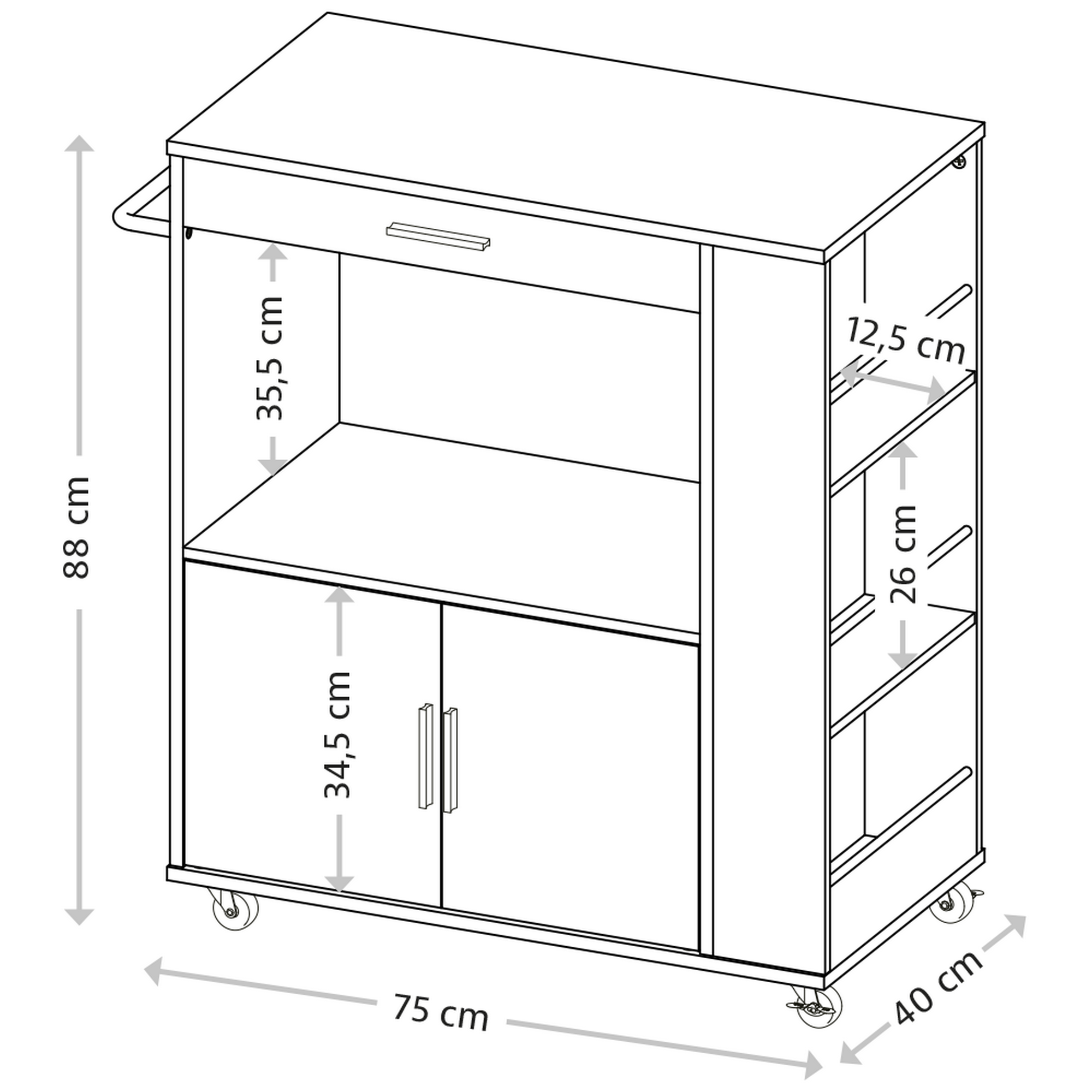 Küchenrollwagen schwarz 75 x 88 x 40 cm + product picture