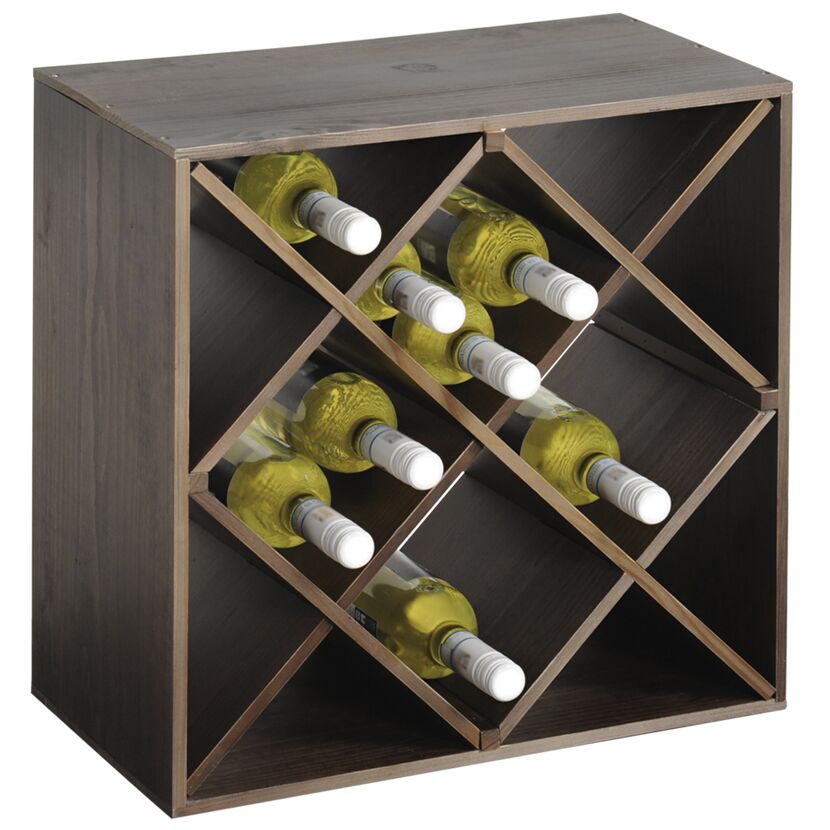 Holz-Weinregal mit Flaschen