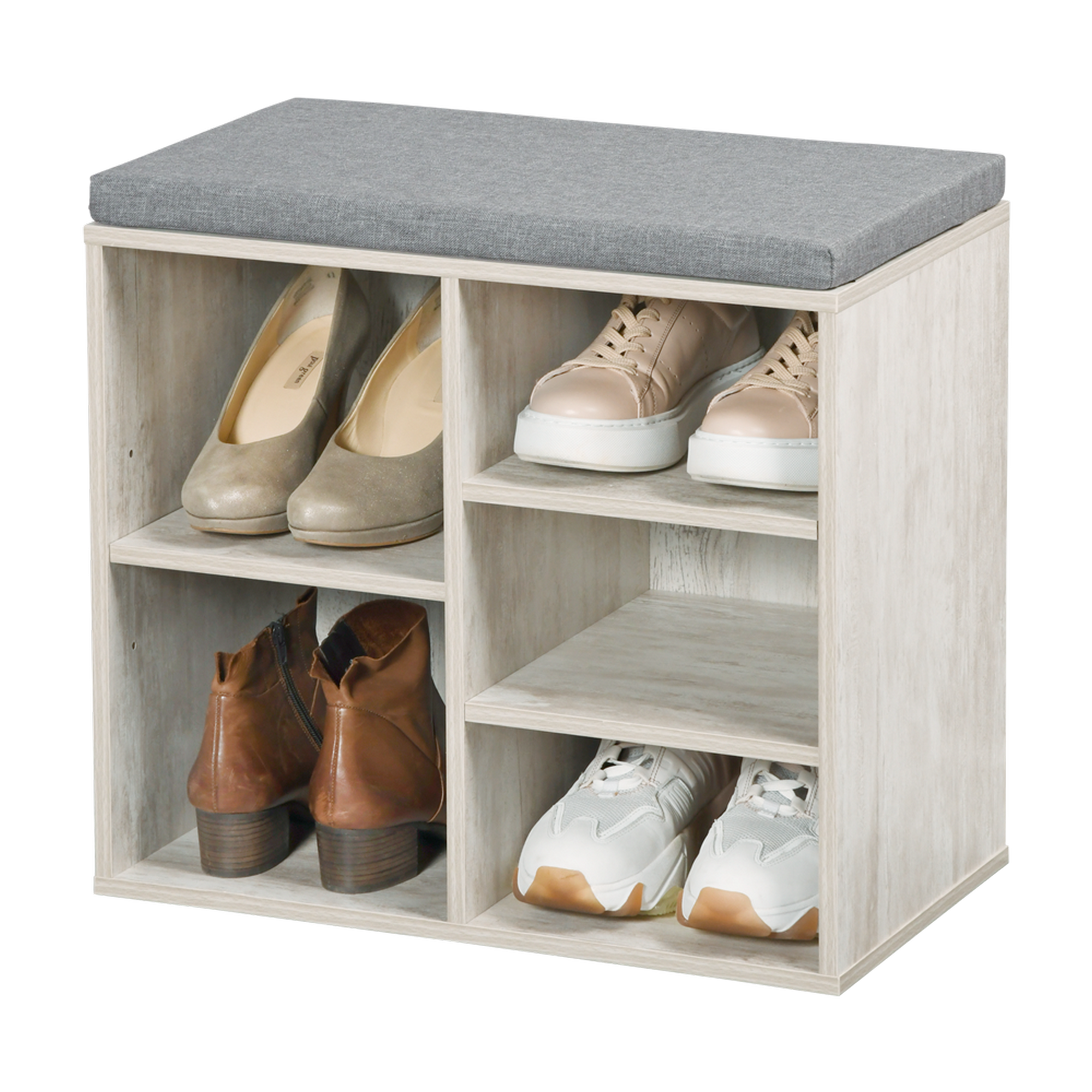 Schuhschrank weiß gekälkt mit Sitzkissen 51,5 x 48 x 29,5 cm + product picture