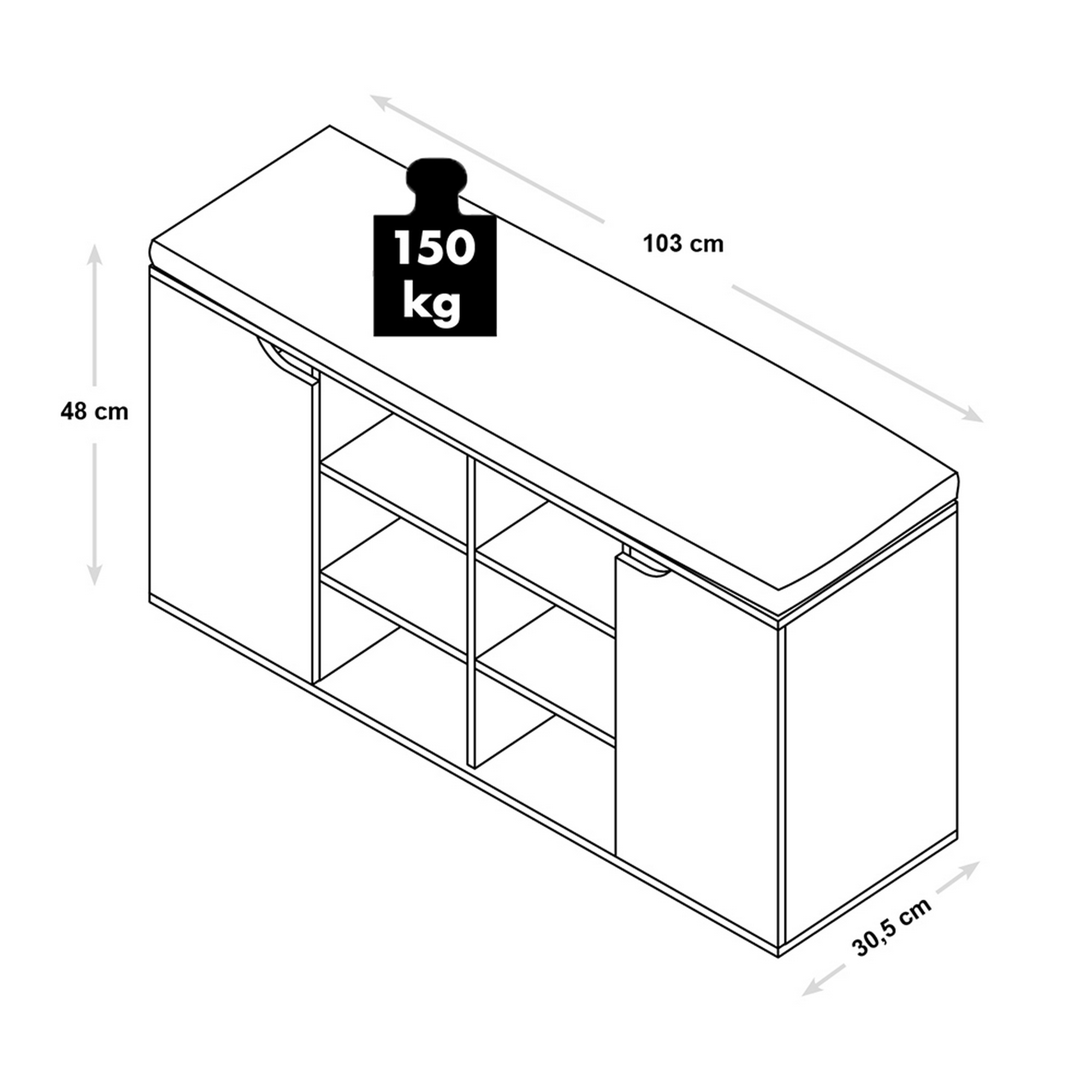 Schuhschrank schwarz mit Sitzkissen 103 x 48 x 30,5 cm + product picture