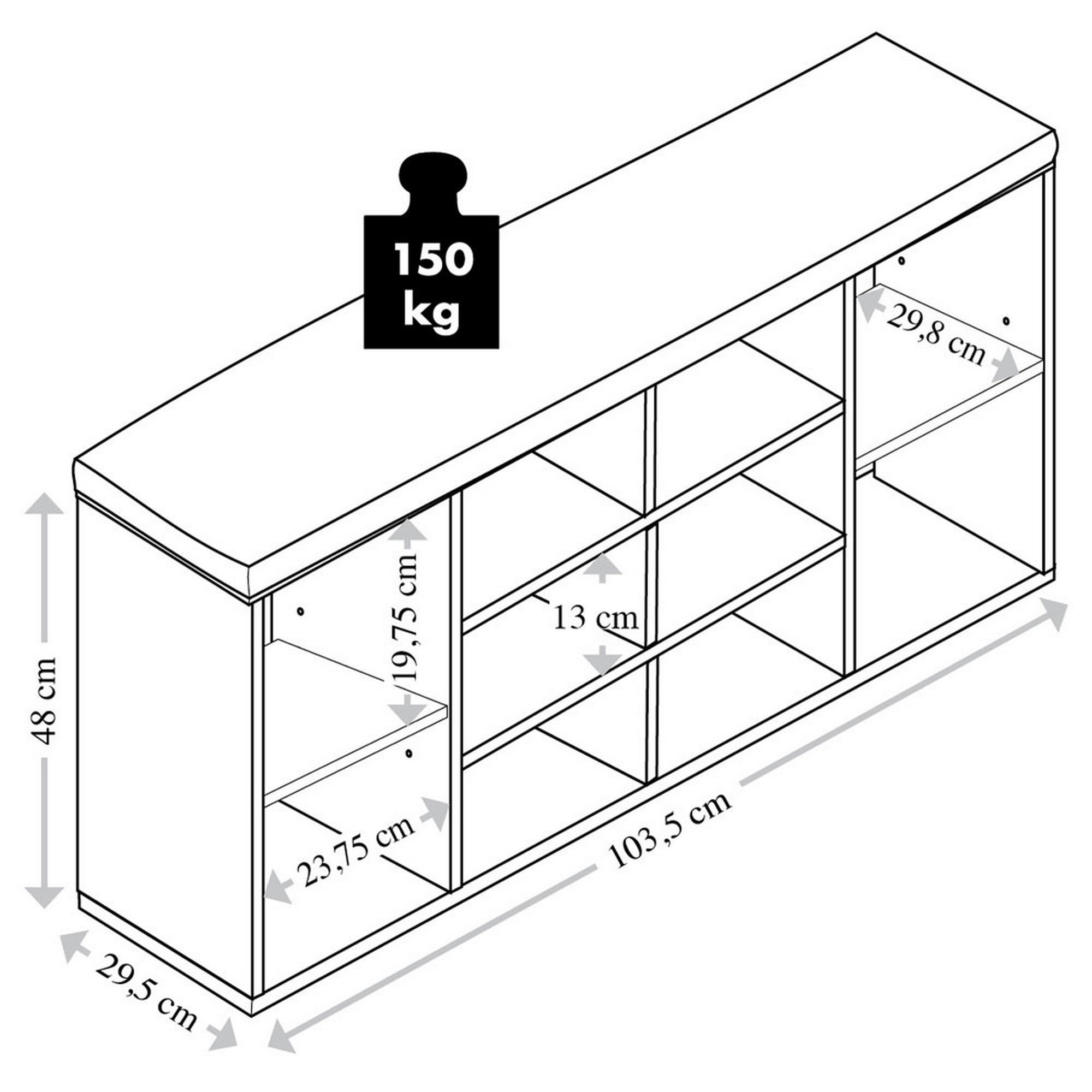 Schuhschrank schwarz mit Sitzkissen 103,5 x 48 x 29,5 cm + product picture