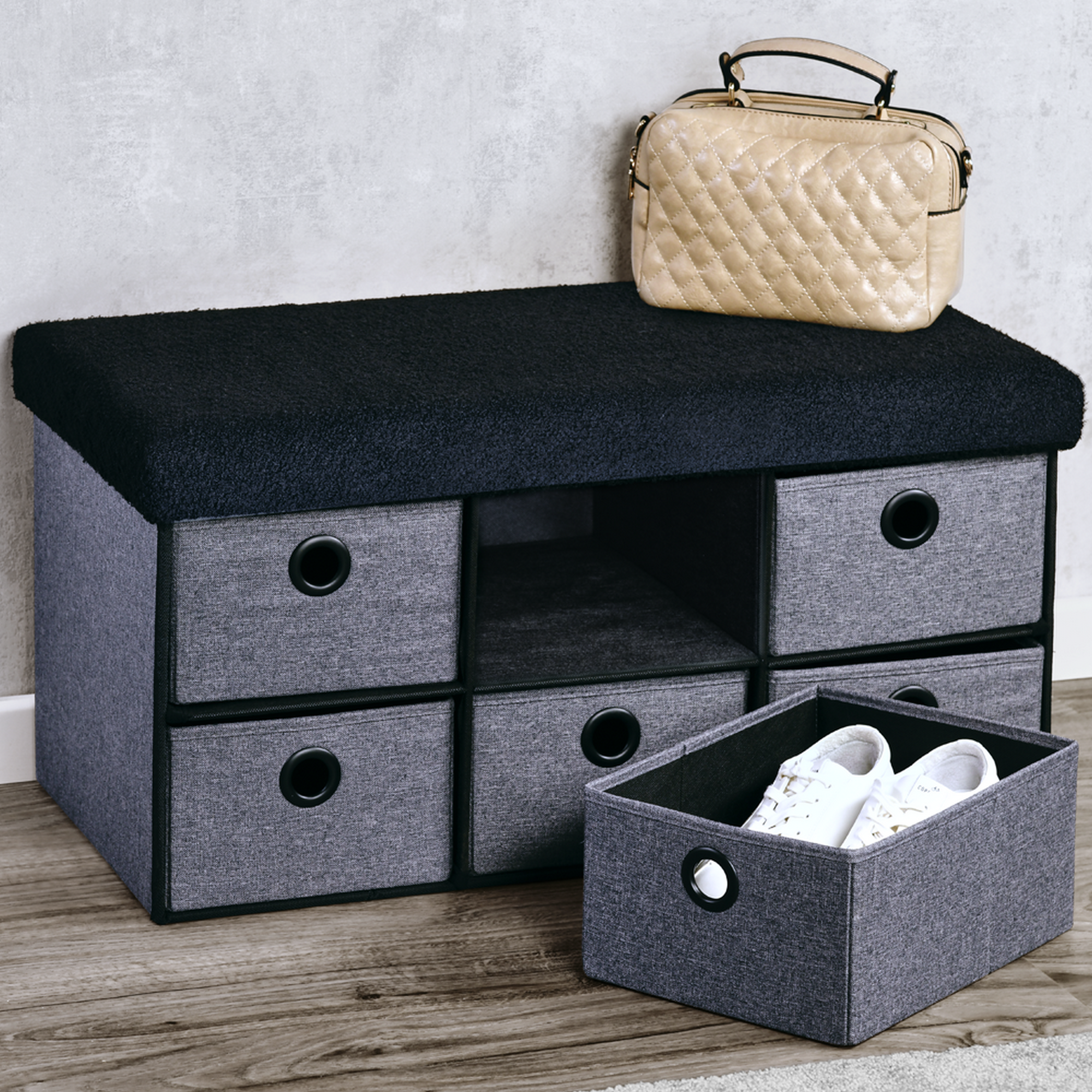 Sitzbank mit Aufbewahrungsboxen grau 76 x 38 x 38 cm + product picture