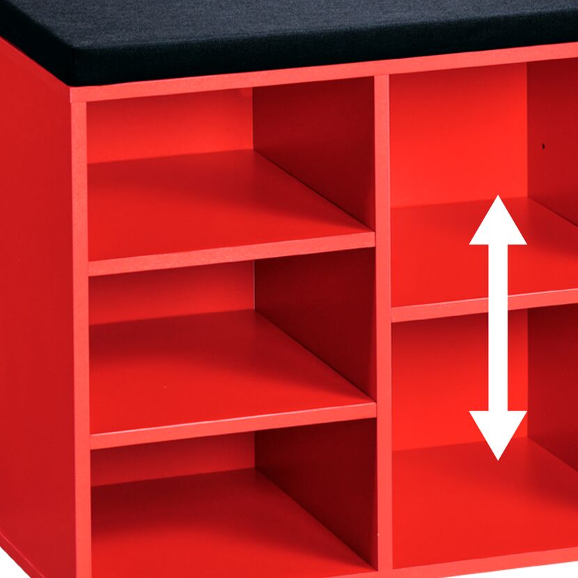 Rotes Schuhregal mit drei Fächern