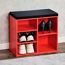 Roter Schuhschrank mit Schuhen