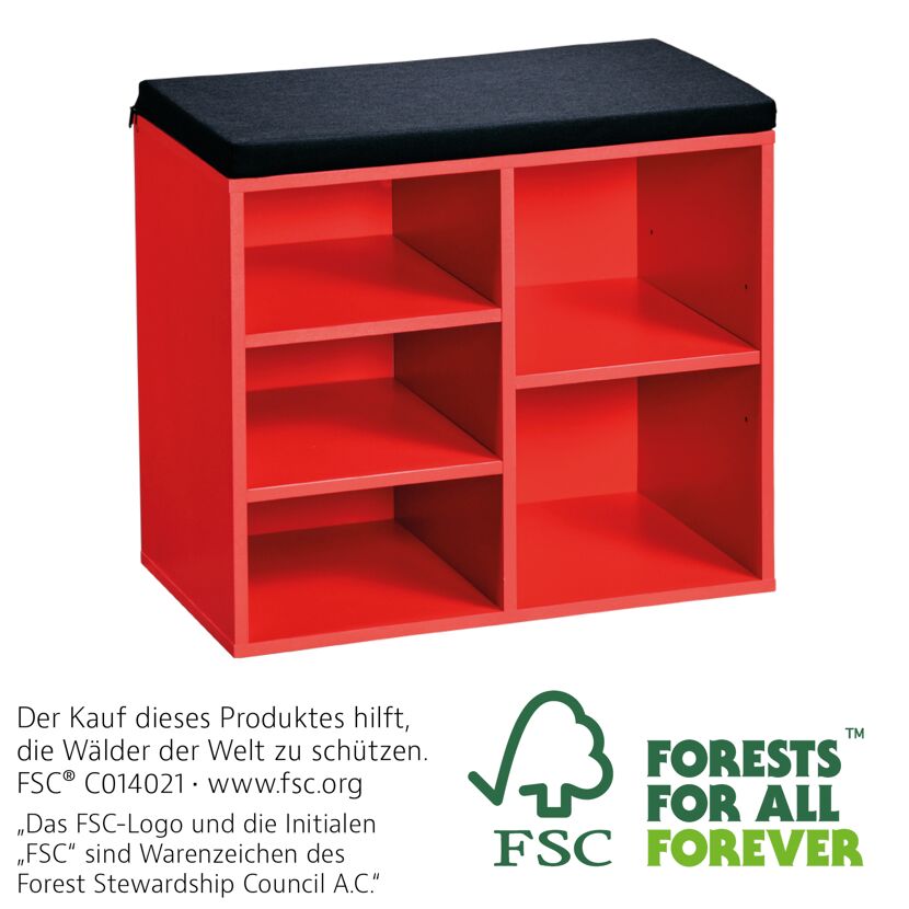 Rotes Regal mit Sitzfläche