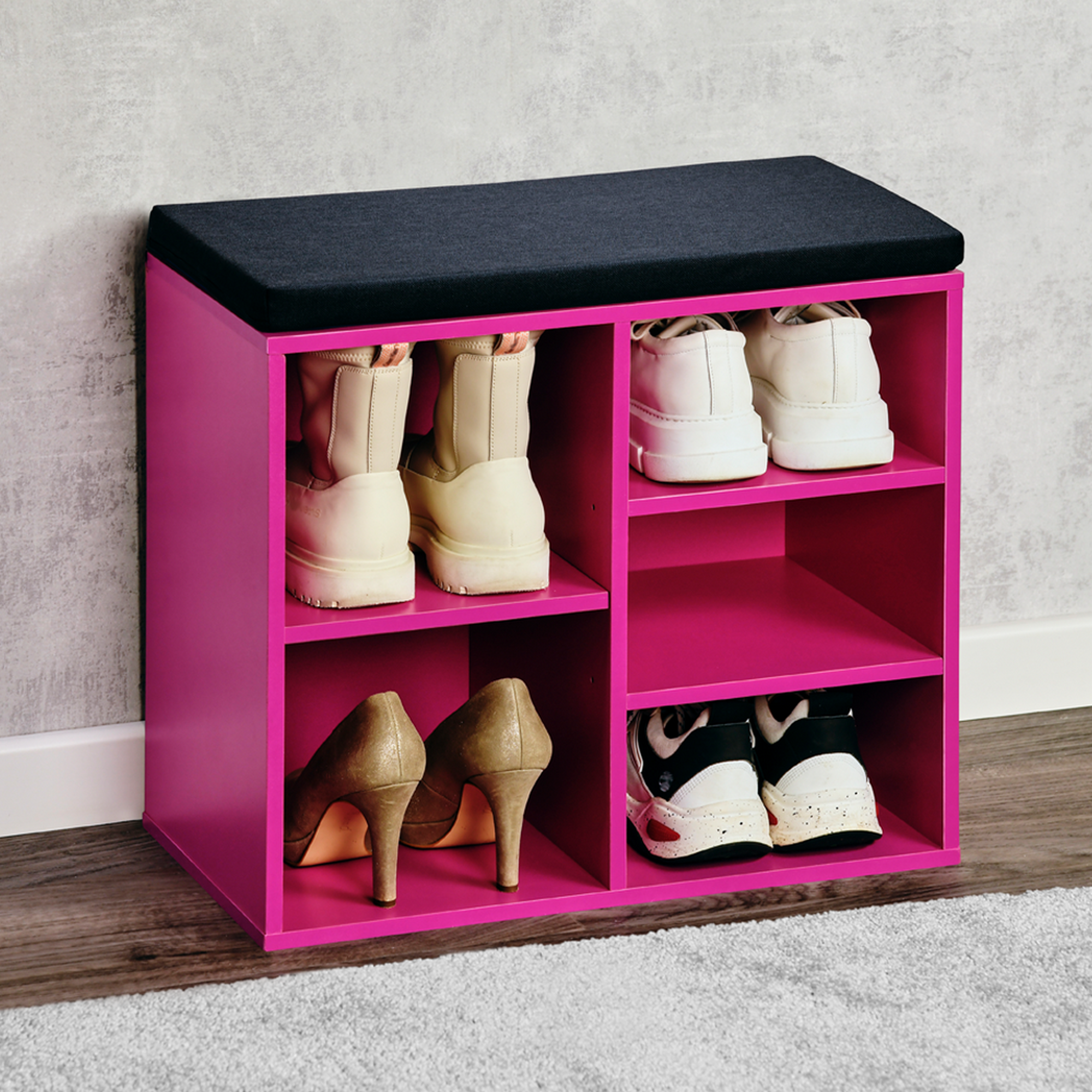 Schuhschrank pink mit Sitzkissen 51,5 x 48 x 29,5 cm + product picture