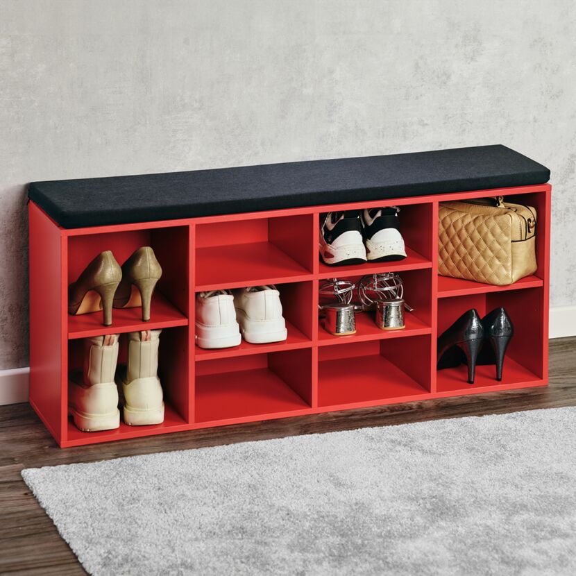 Roter Schuhschrank mit Sitzfläche