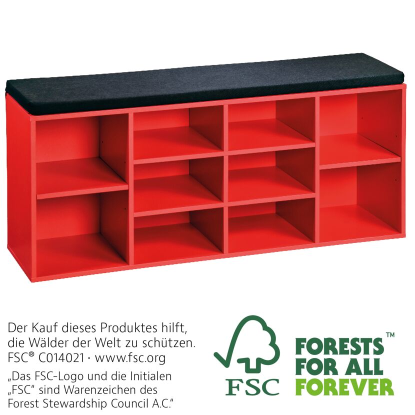 Roter Schuhschrank mit Sitzfläche