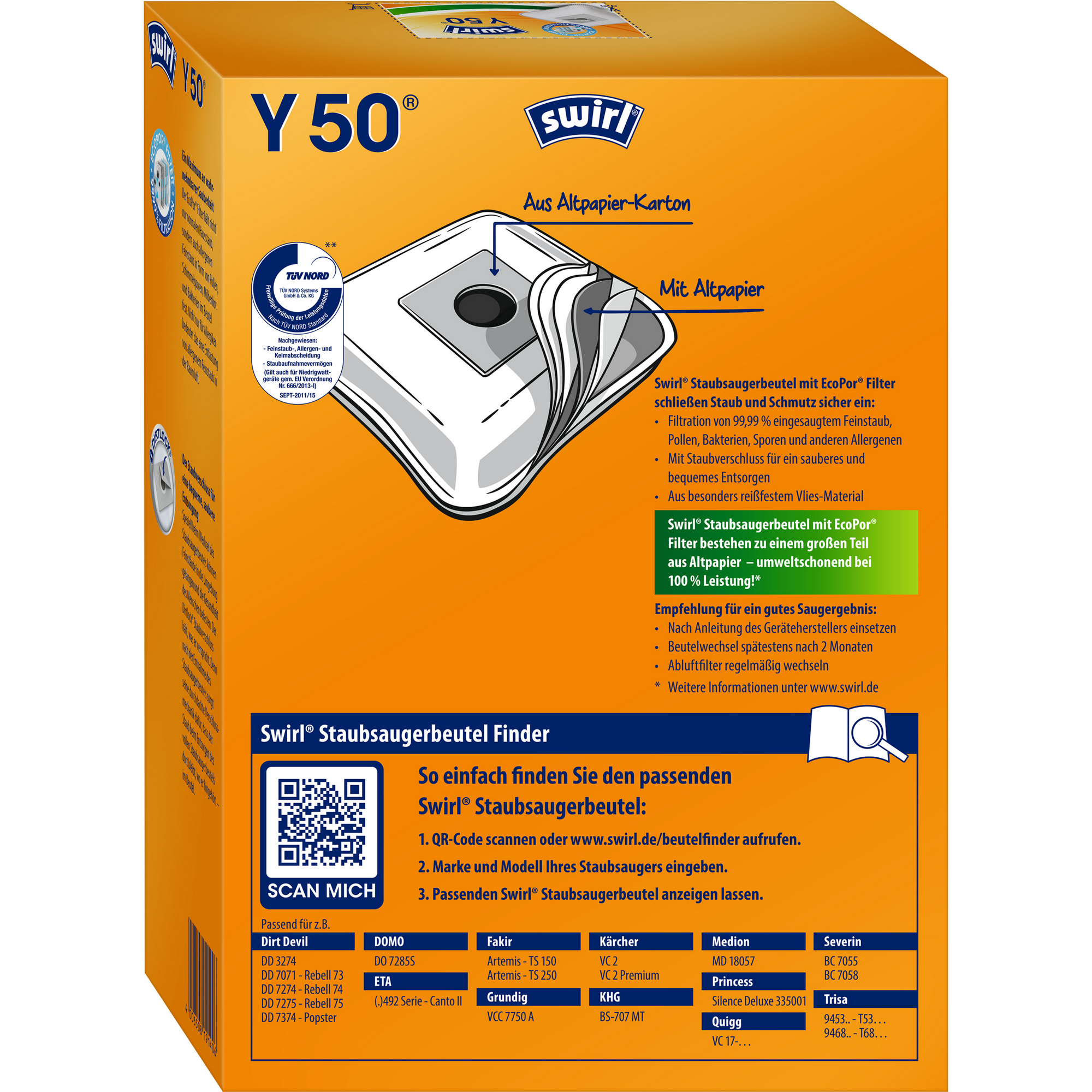 Staubsaugerbeutel Y50 mit Filter 4 Stück