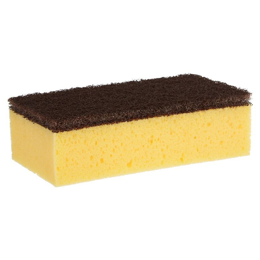 Gelber Schwamm mit brauner Scheuerfläche