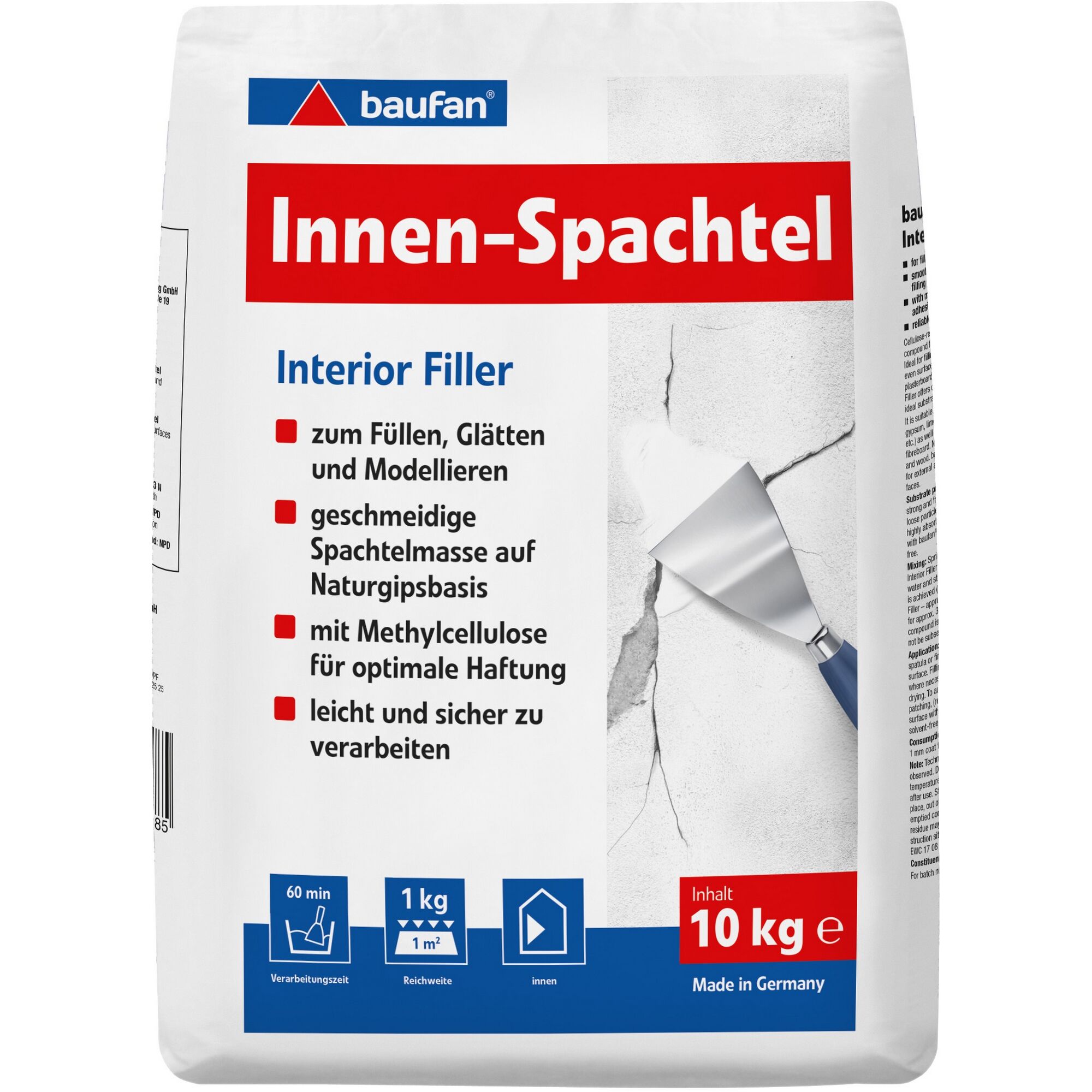 Baufan Innenspachtel, Spachtelmasse wird mit Spachtel aufgetragen
