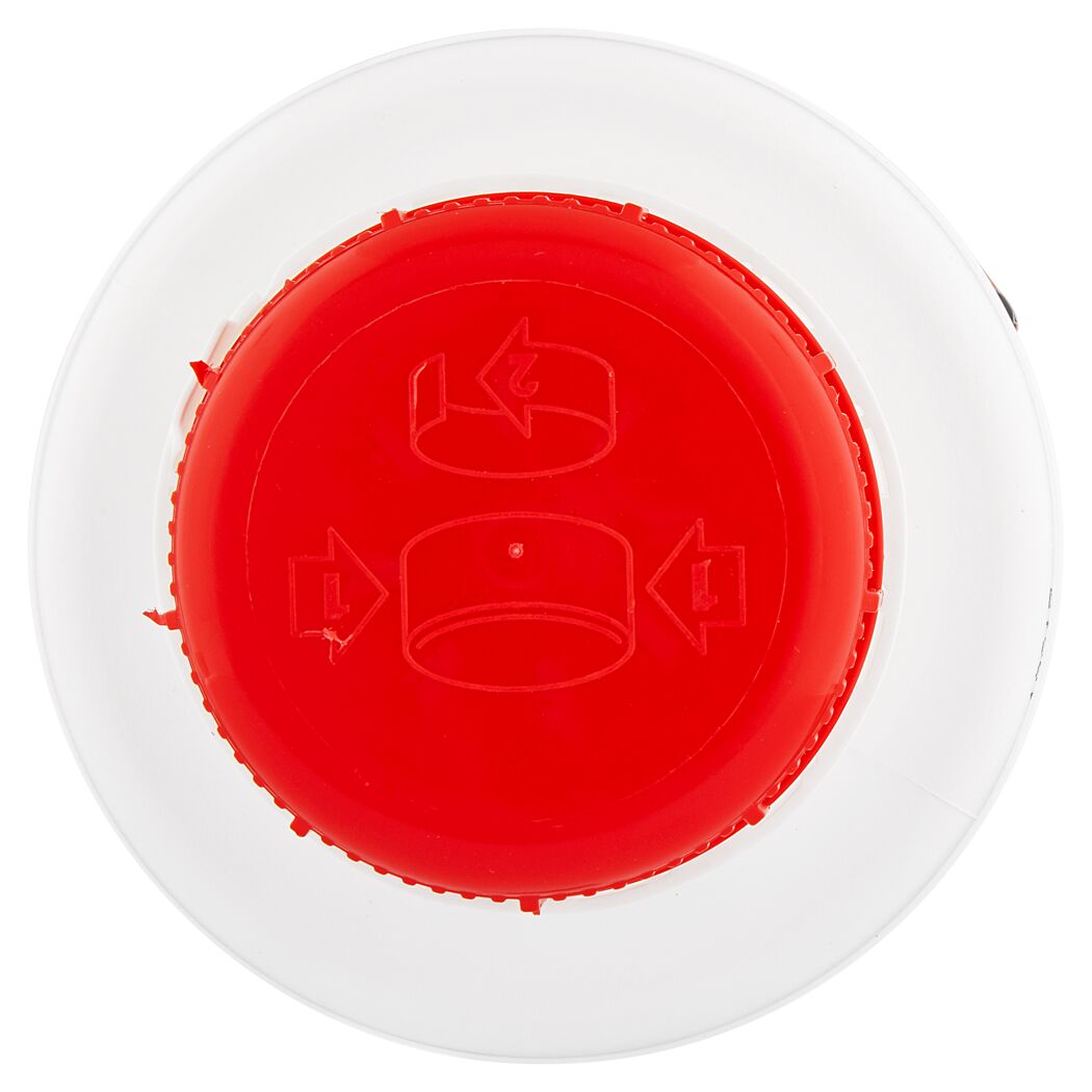 roter Deckel einer Flasche mit weißen Drehverschluss-Symbolen