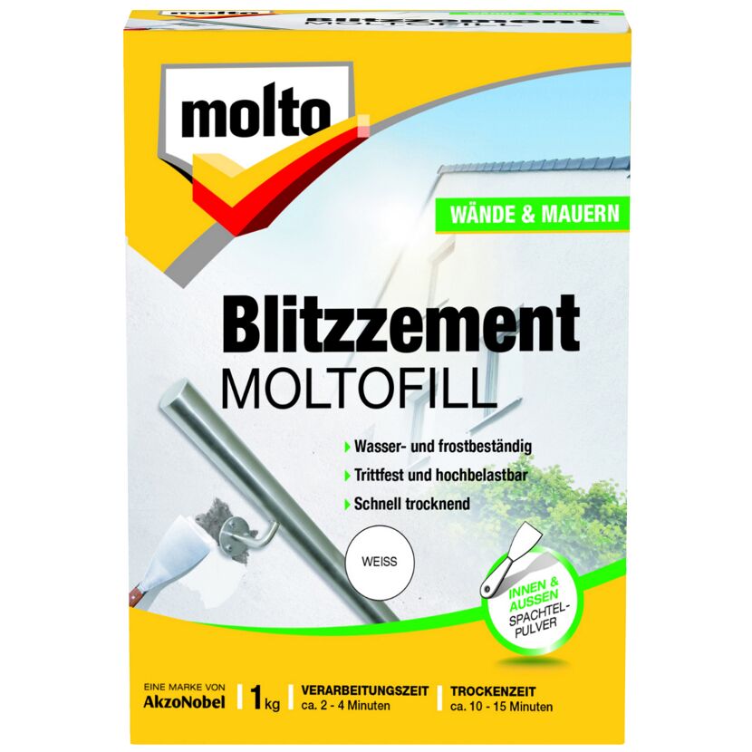 Moltofill Blitzzement, Spachtelmasse wird mit Spachtel aufgetragen.