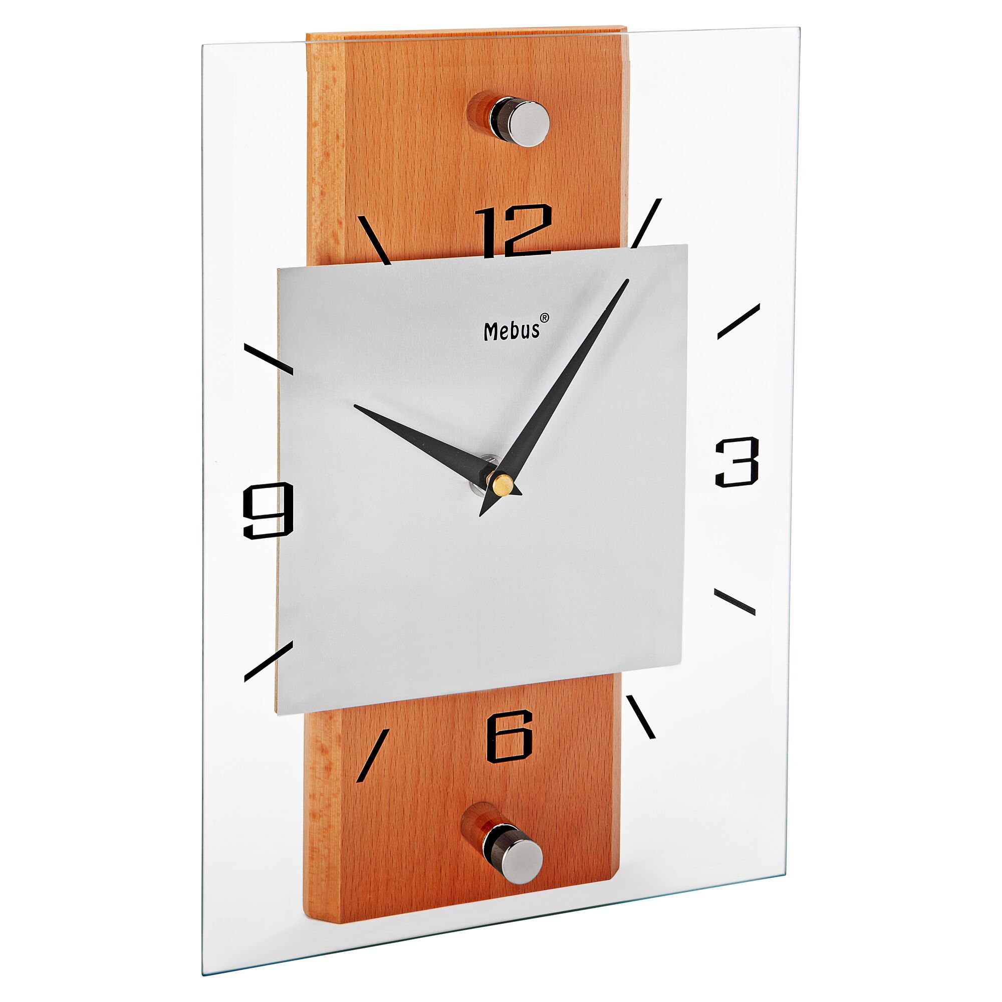 Wanduhr mit Holzelementen und Glasumrandung