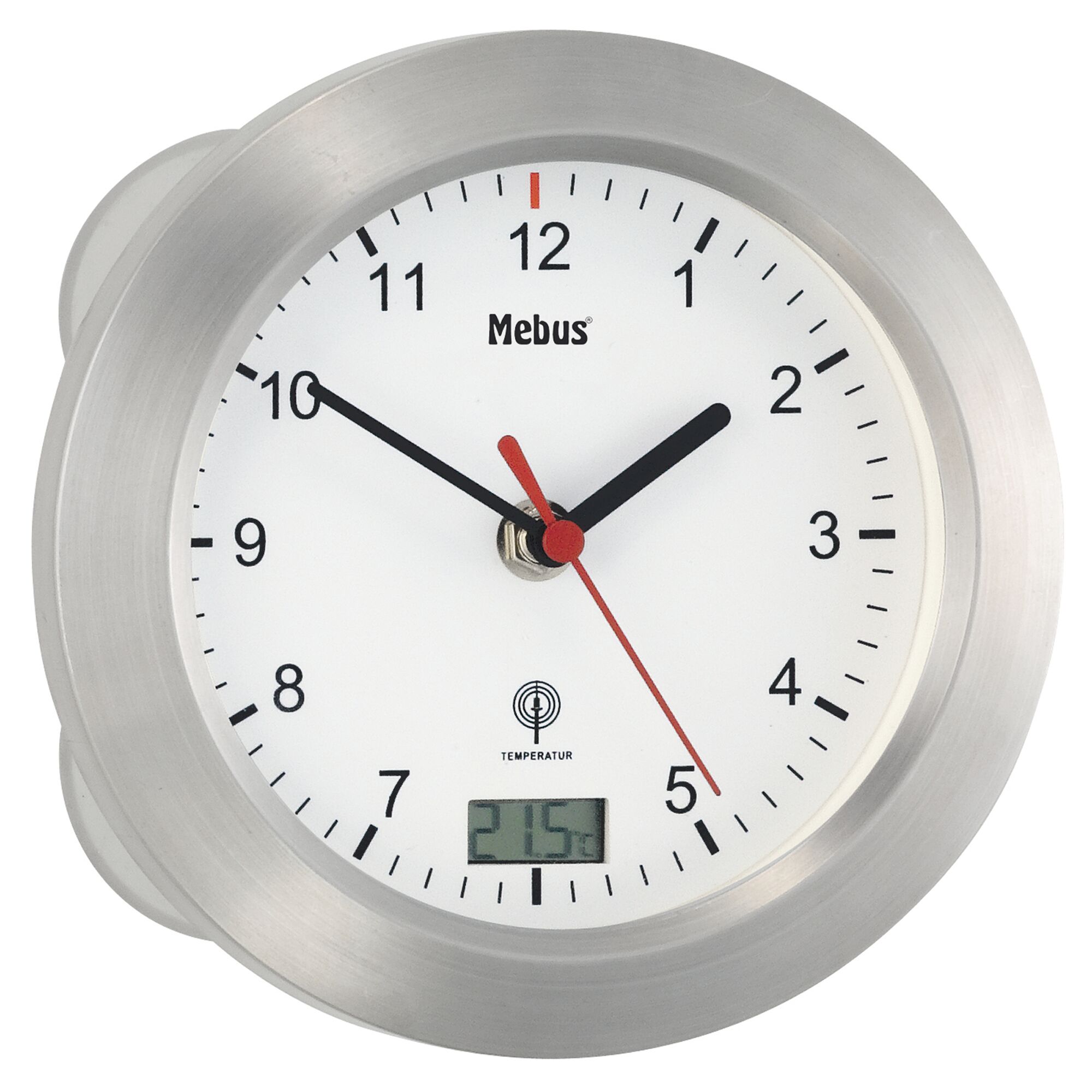 Silberne Funk-Badezimmeruhr mit Thermometer