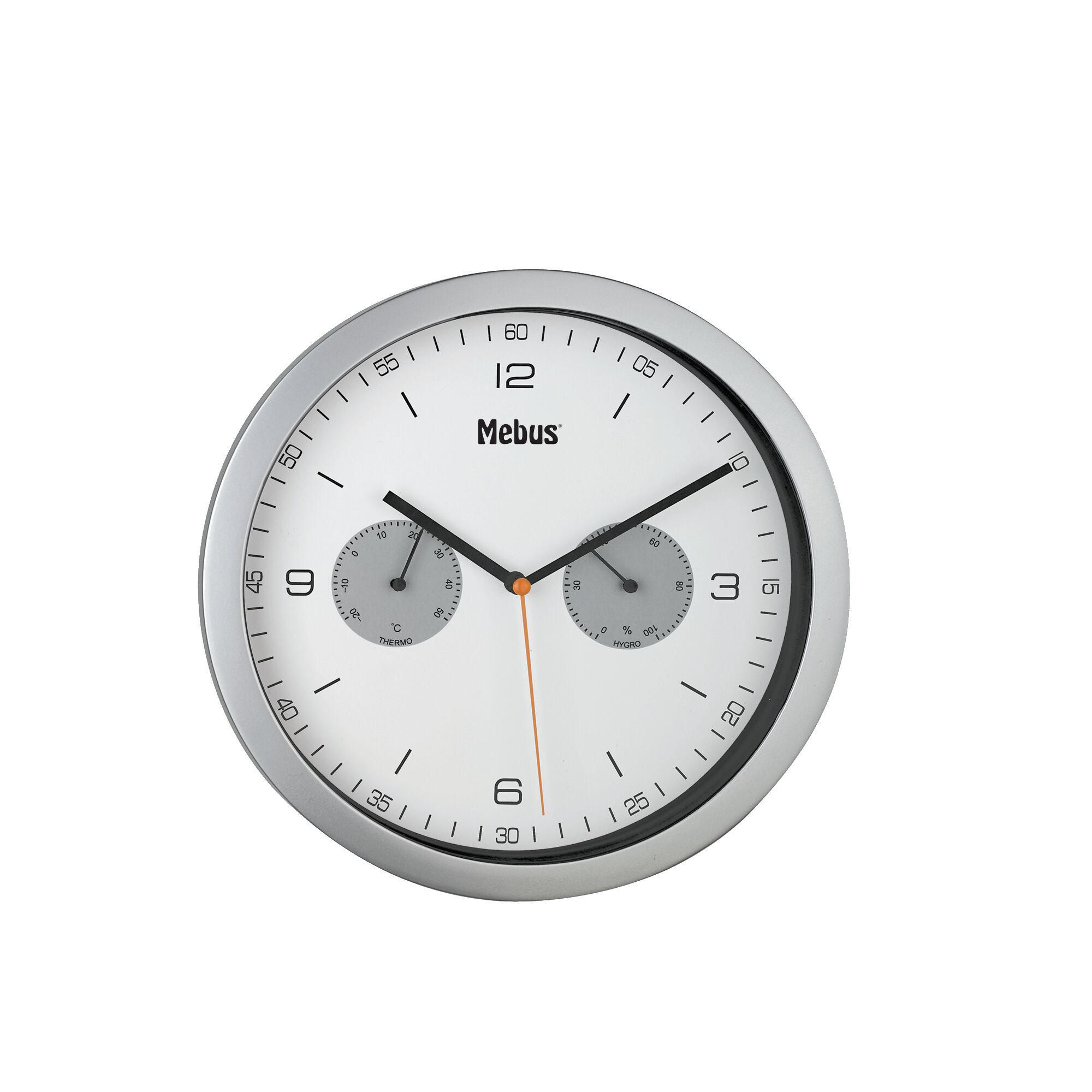 Weiße Analoguhr mit Thermometer und Hygrometer