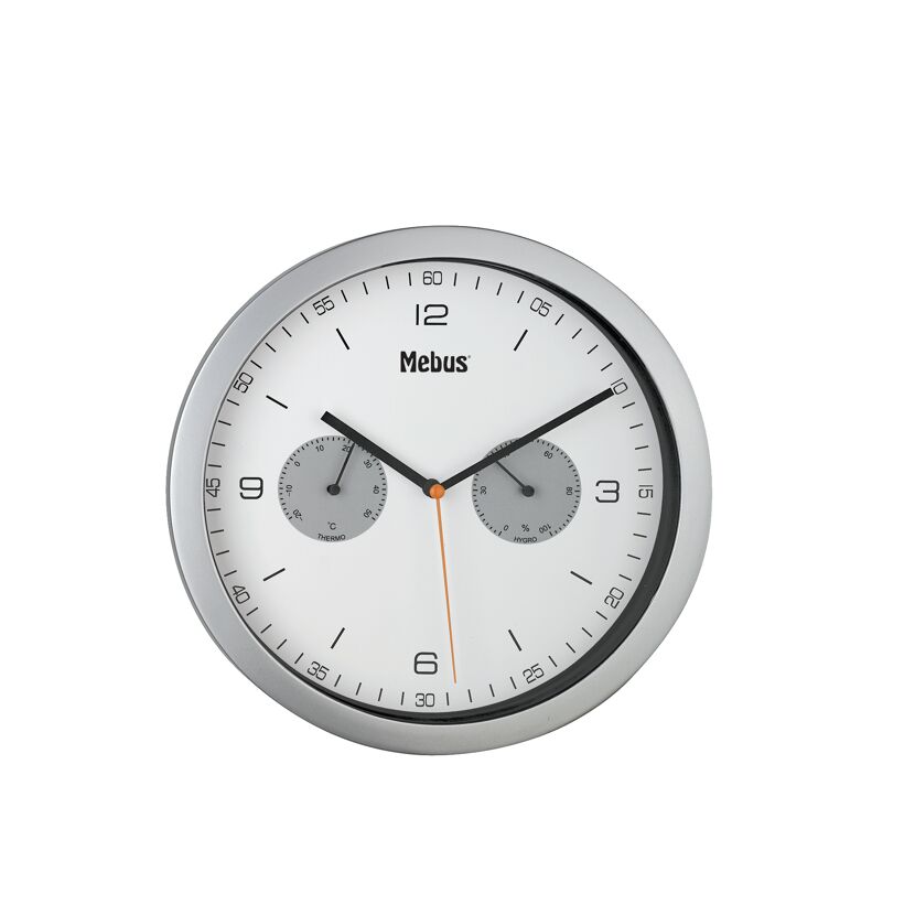 Weiße Analoguhr mit Thermometer und Hygrometer