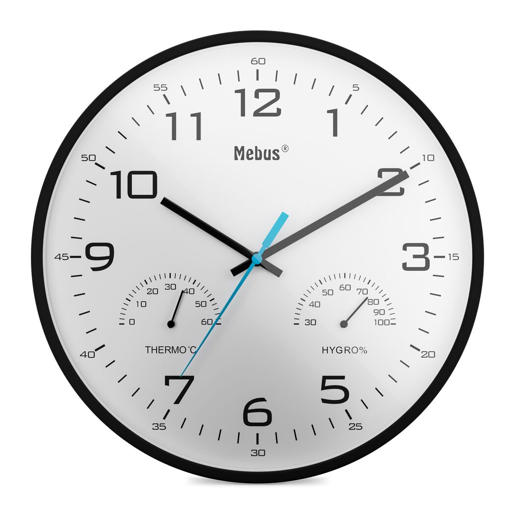 Weiße Wanduhr mit Thermometer und Hygrometer