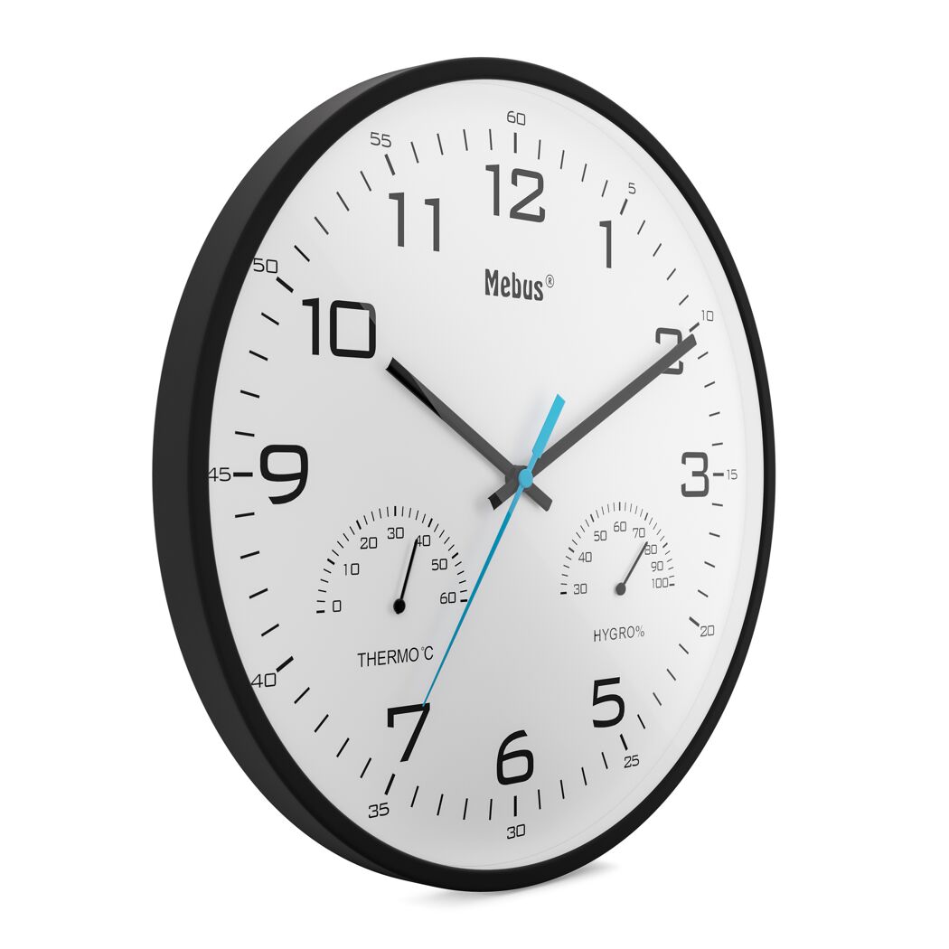 Analoge Wanduhr mit Thermometer und Hygrometer