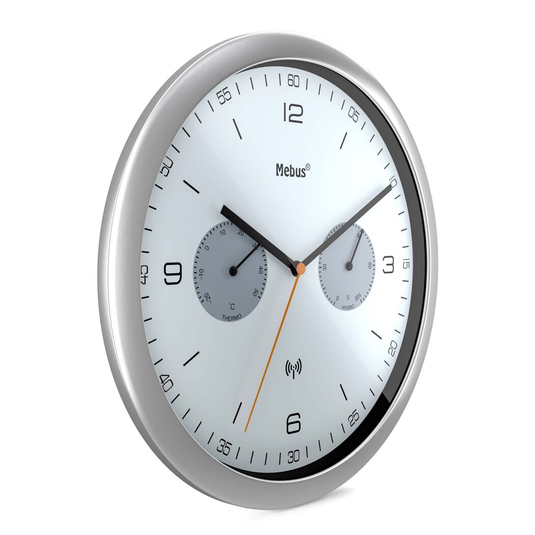 Funk-Wanduhr von Mebus mit Temperatur- und Feuchtigkeitsanzeige