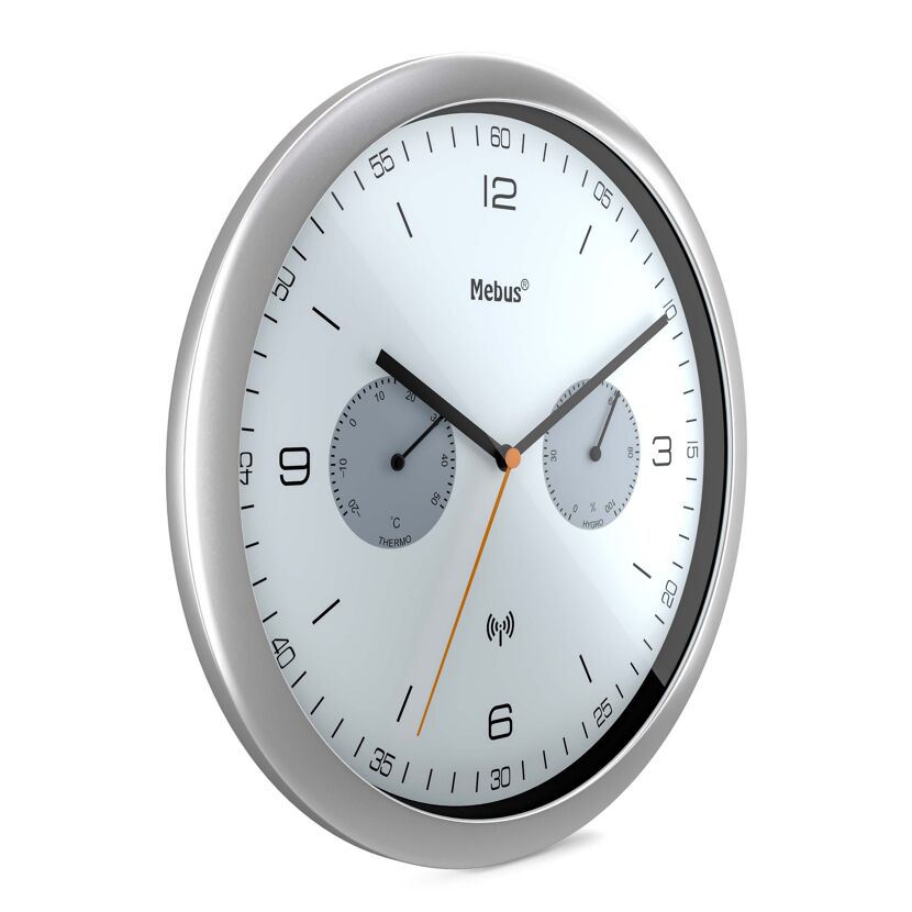 Funk-Wanduhr von Mebus mit Temperatur- und Feuchtigkeitsanzeige